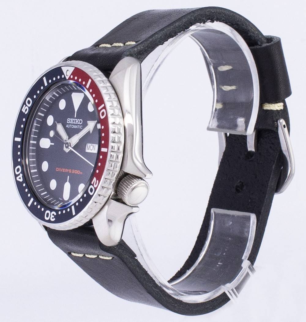 Seiko Automatic SKX009K1 - var - LS14 Diver's 200M Black Leather Strap Men's Watch - Prestige Stones