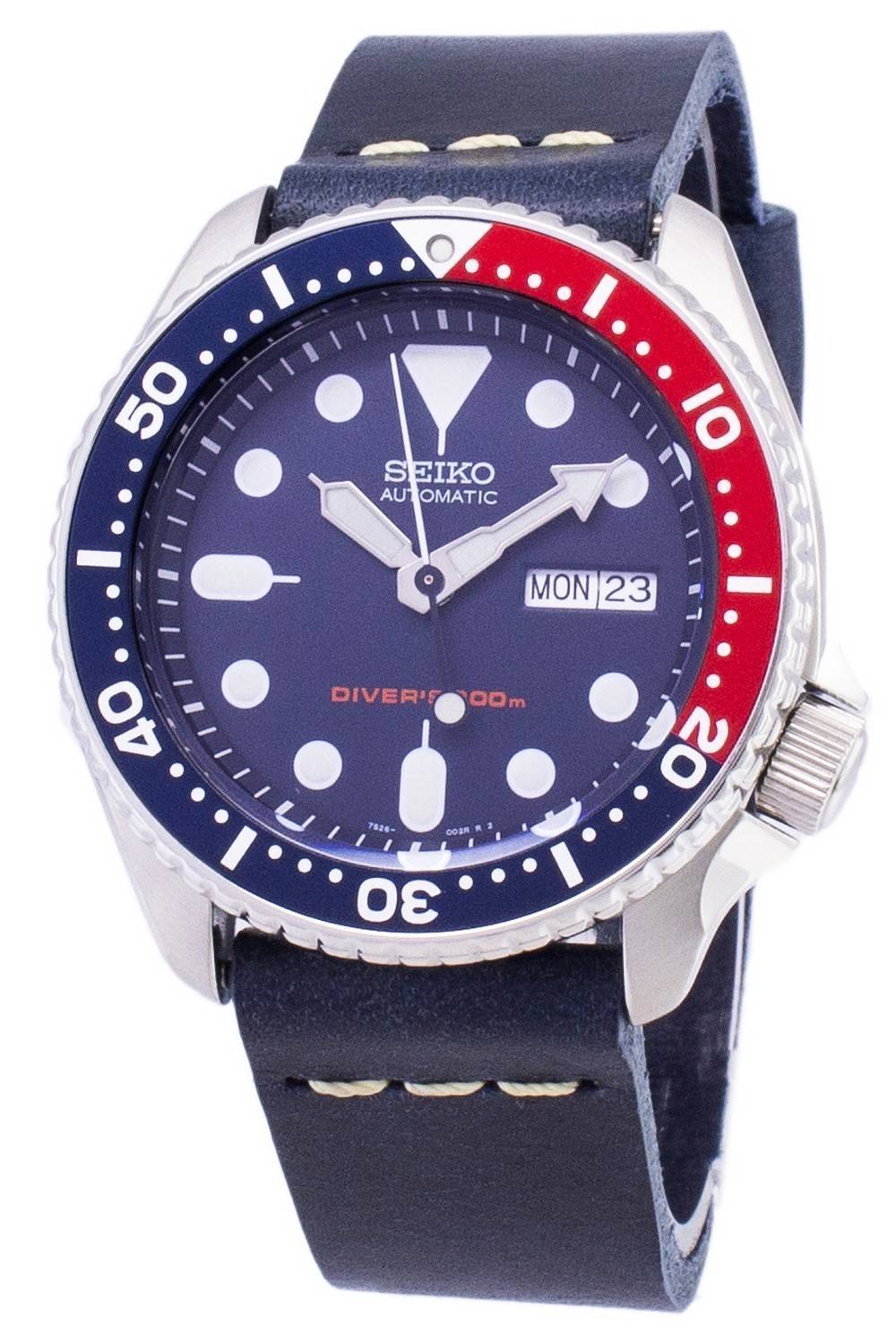 Seiko Automatic SKX009K1 - var - LS15 Diver's 200M Dark Blue Leather Strap Men's Watch - Prestige Stones