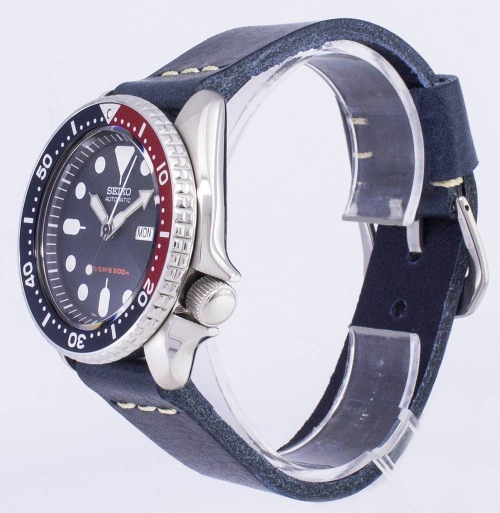 Seiko Automatic SKX009K1 - var - LS15 Diver's 200M Dark Blue Leather Strap Men's Watch - Prestige Stones