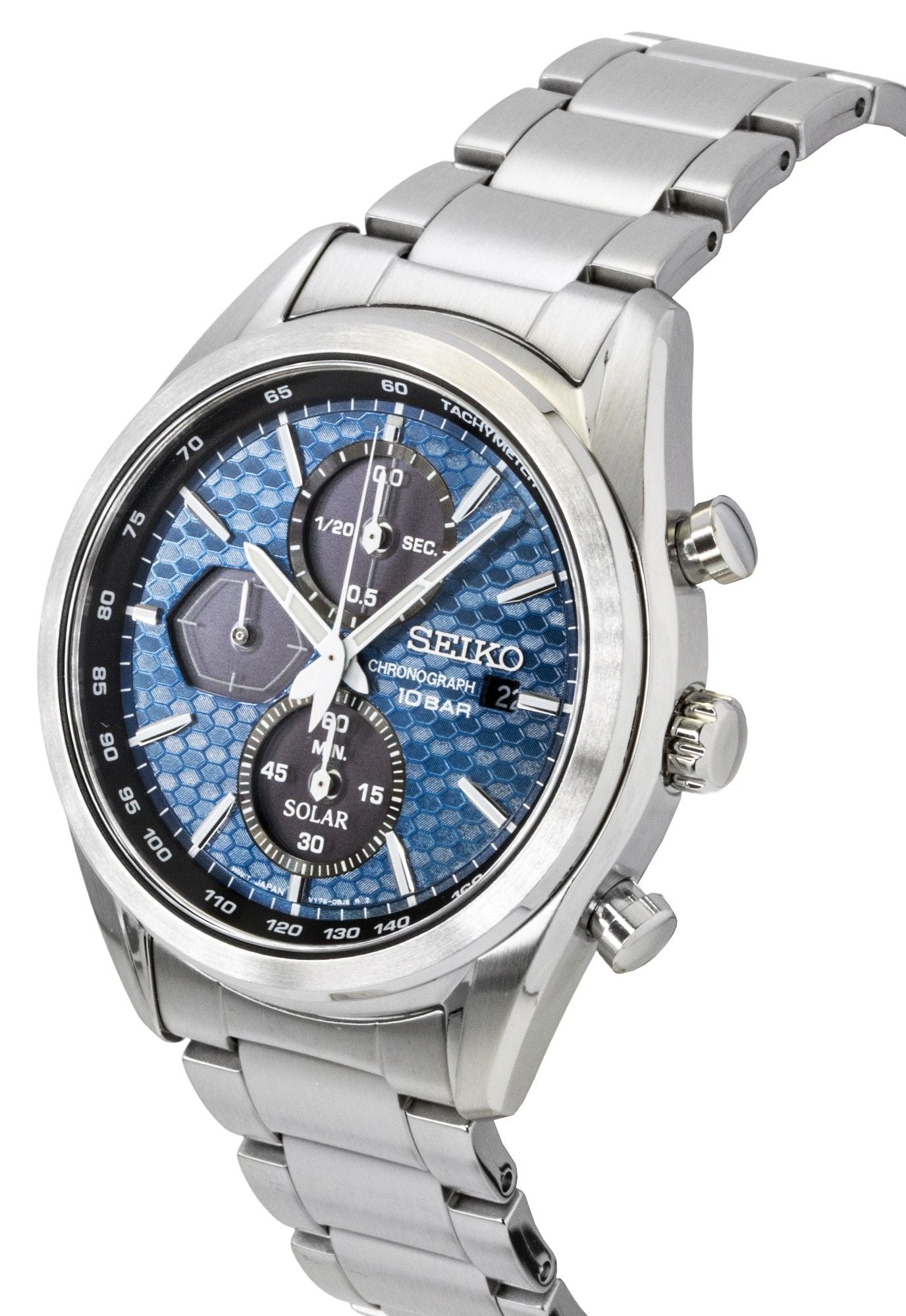 Seiko Chronograph Stainless Steel Blue Dial Solar SSC801P1 100M Men's Watch - Prestige Stones