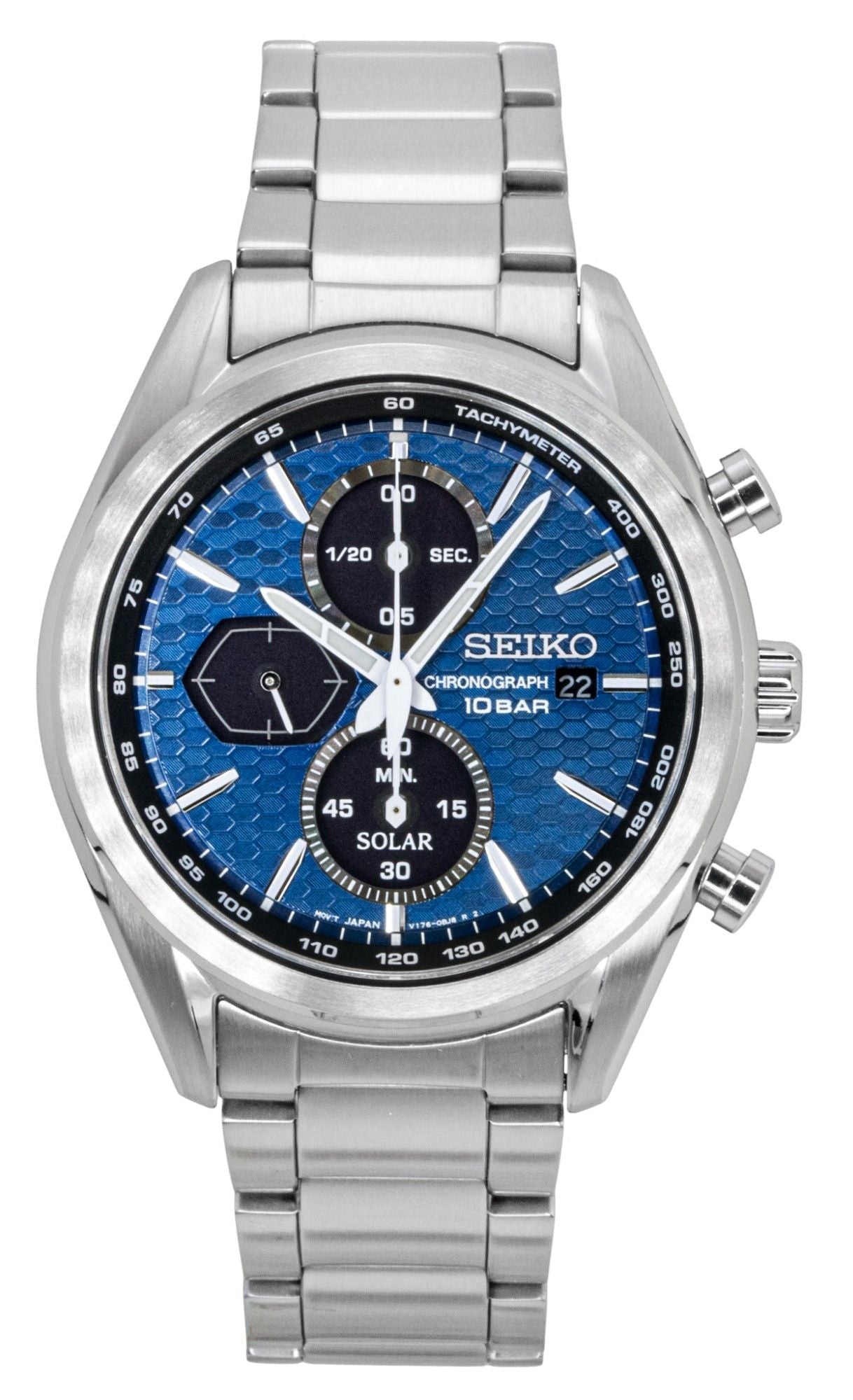 Seiko Chronograph Stainless Steel Blue Dial Solar SSC801P1 100M Men's Watch - Prestige Stones