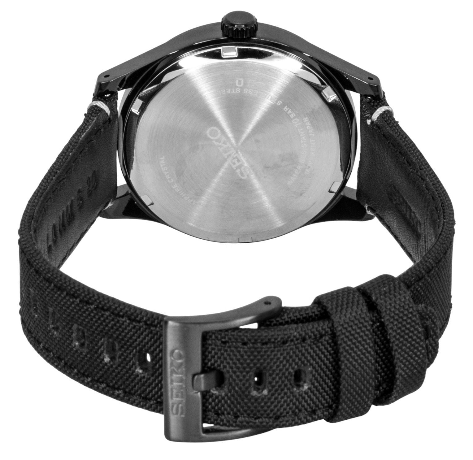 Seiko Classic Nylon Strap Black Dial Quartz SUR571P1 100M Men's Watch - Prestige Stones