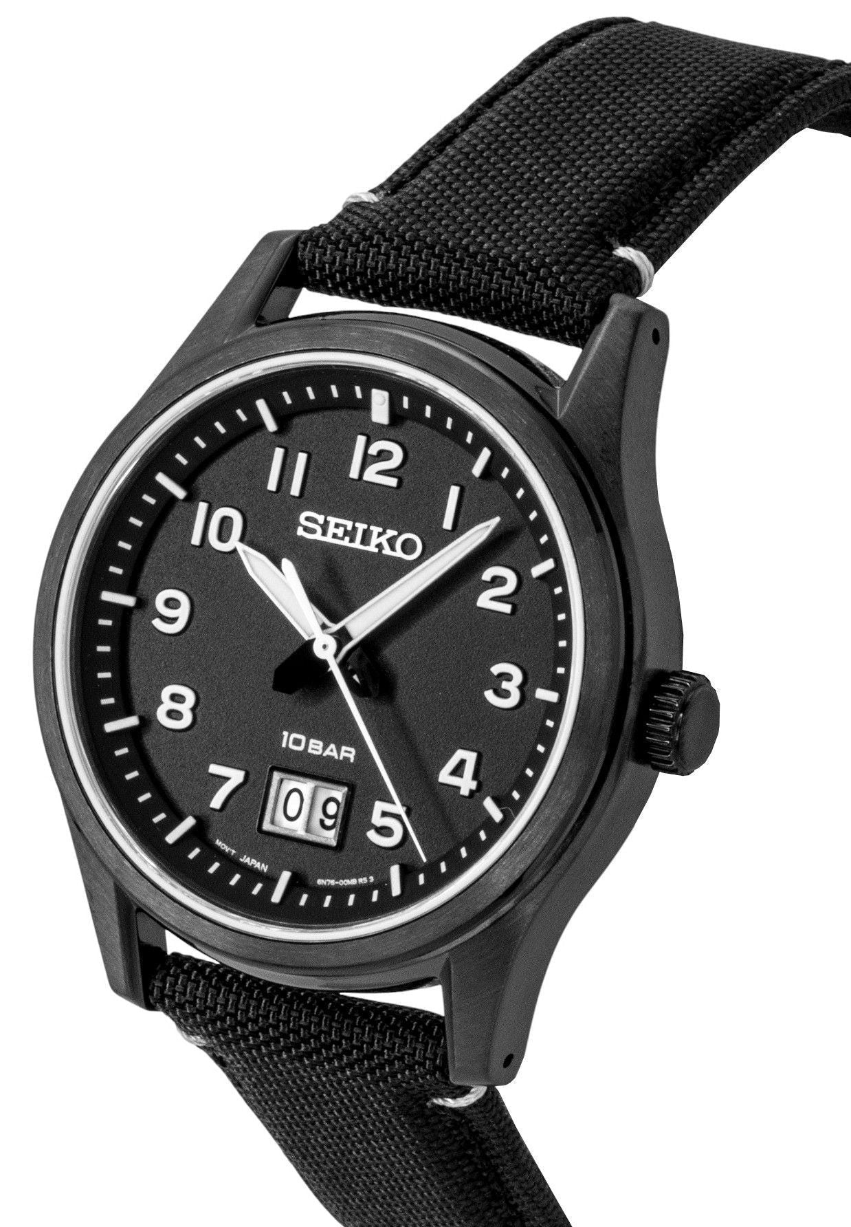 Seiko Classic Nylon Strap Black Dial Quartz SUR571P1 100M Men's Watch - Prestige Stones