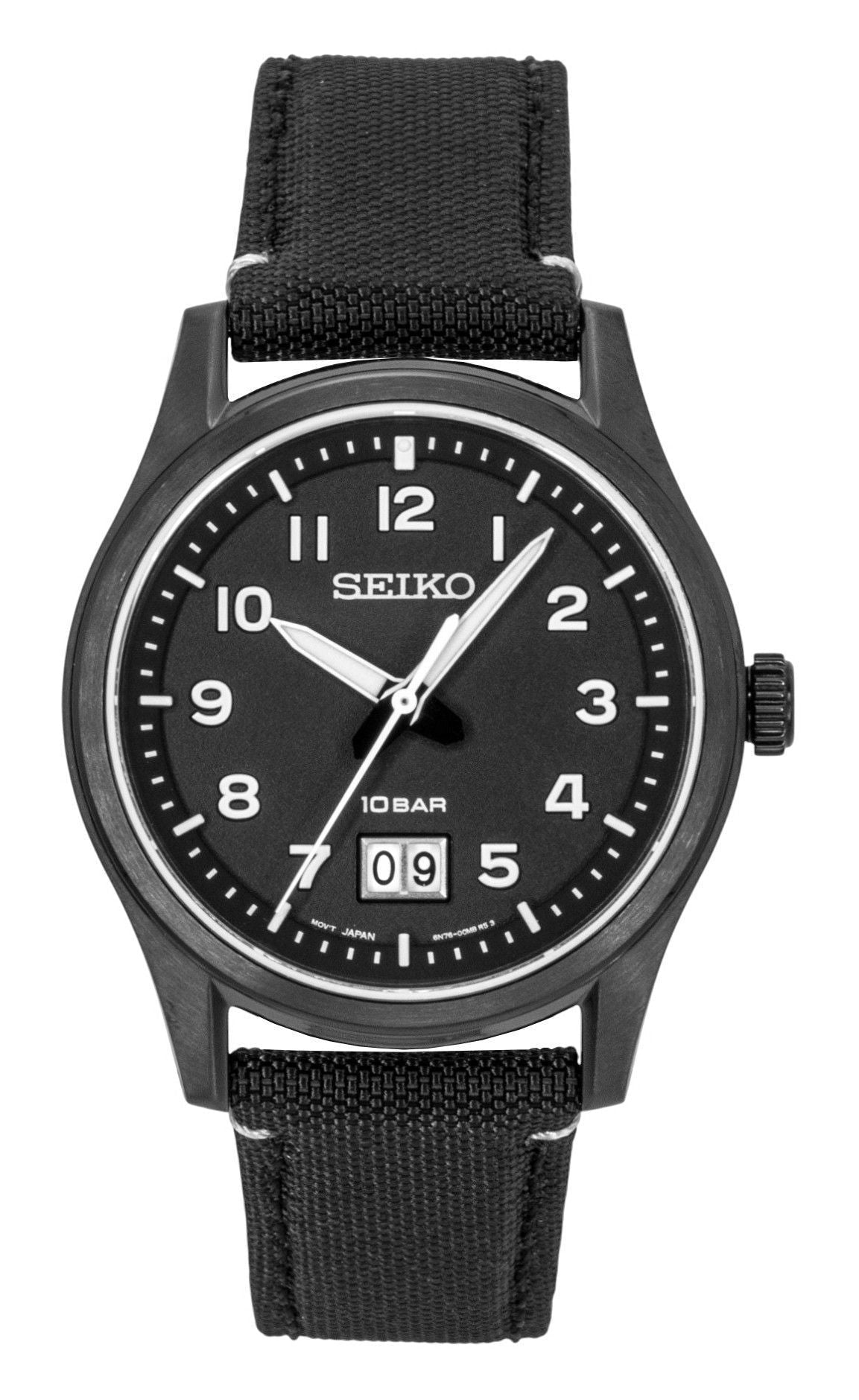 Seiko Classic Nylon Strap Black Dial Quartz SUR571P1 100M Men's Watch - Prestige Stones