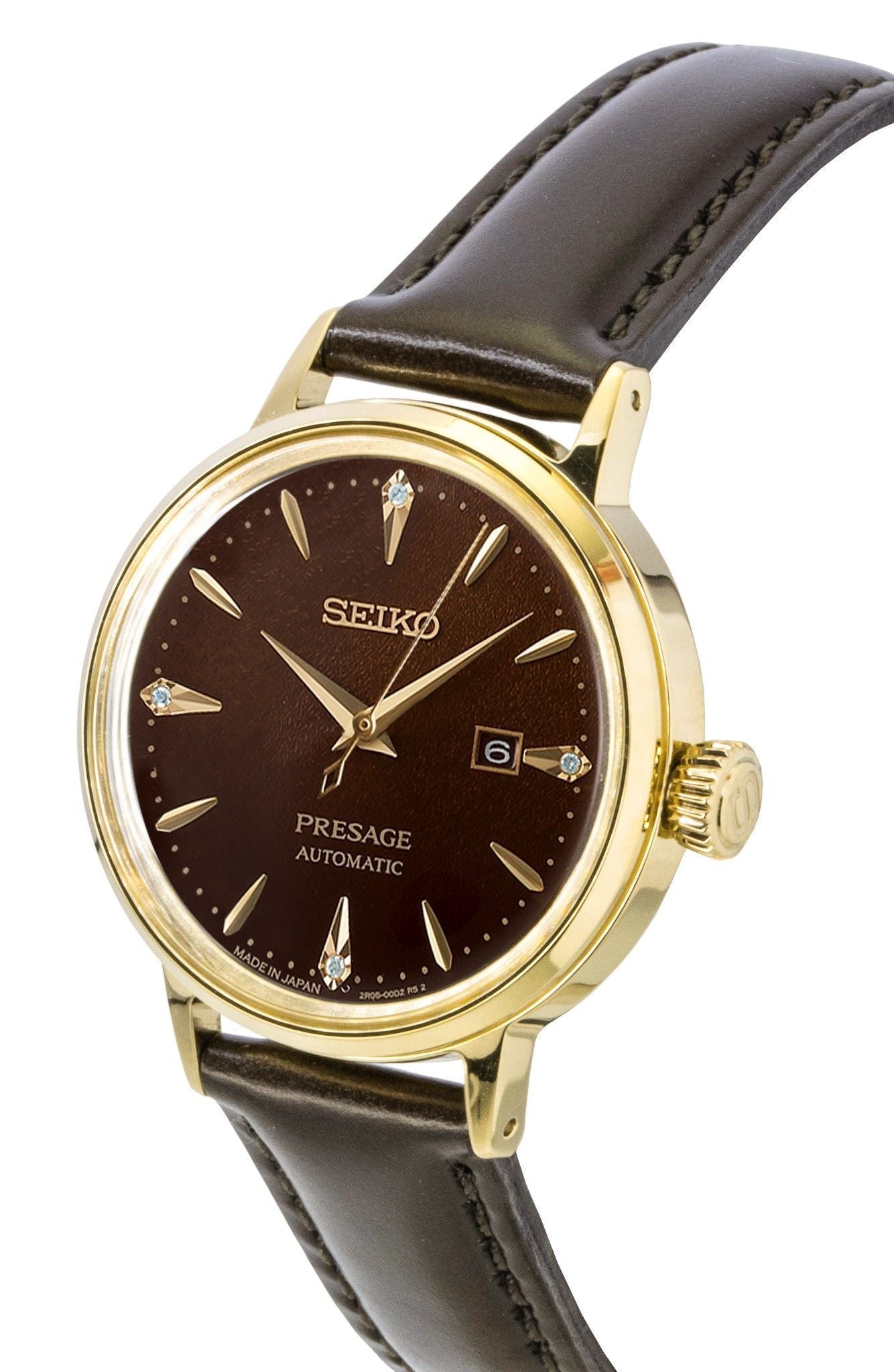 Seiko Presage Cocktail Diamond Accents Leather Strap Automatic SRE020J1 Women's Watch - Prestige Stones