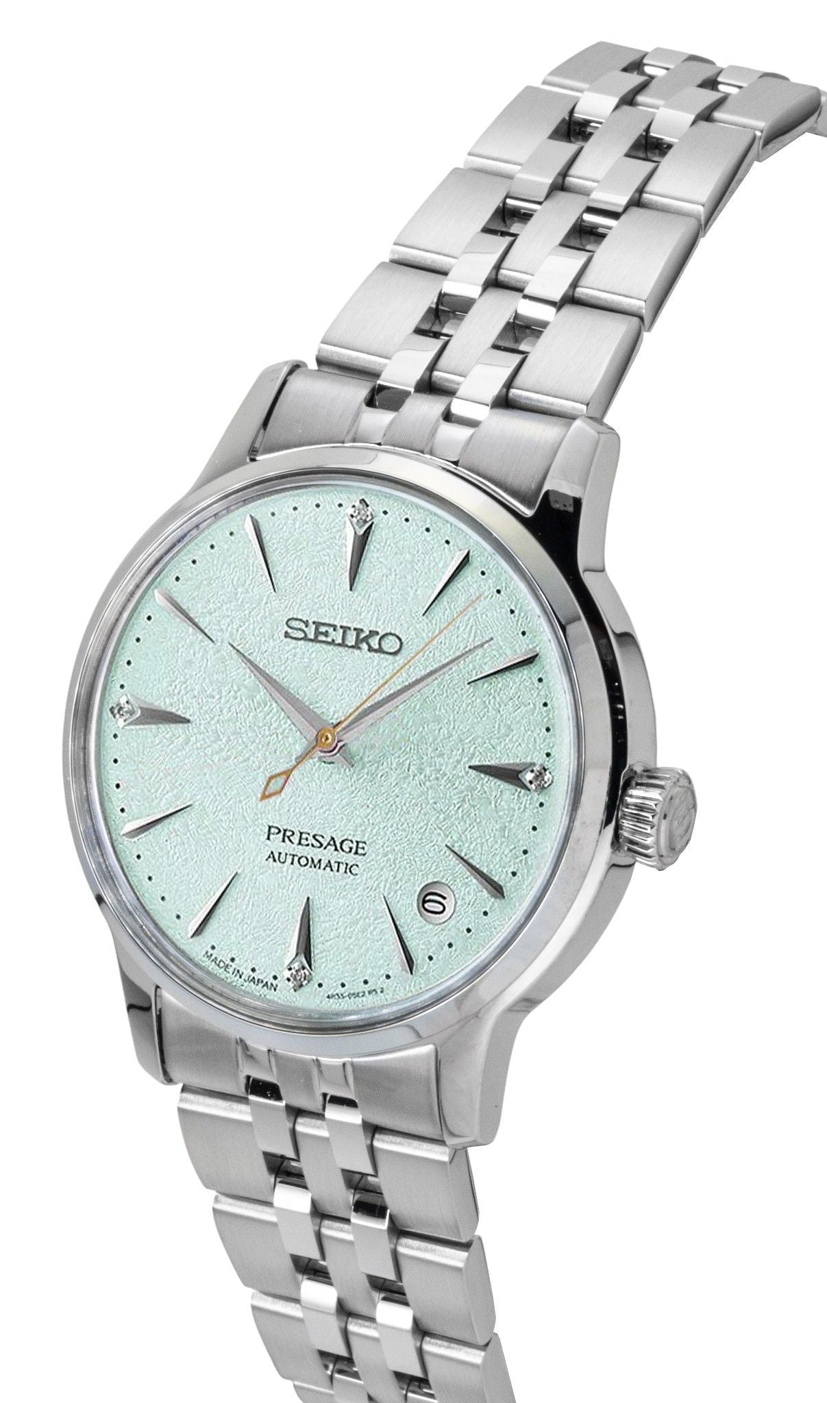 Seiko Presage Cocktail Diamond Accents Stainless Steel Mint Green Dial Automatic SRPL63J1 Women's Watch - Prestige Stones