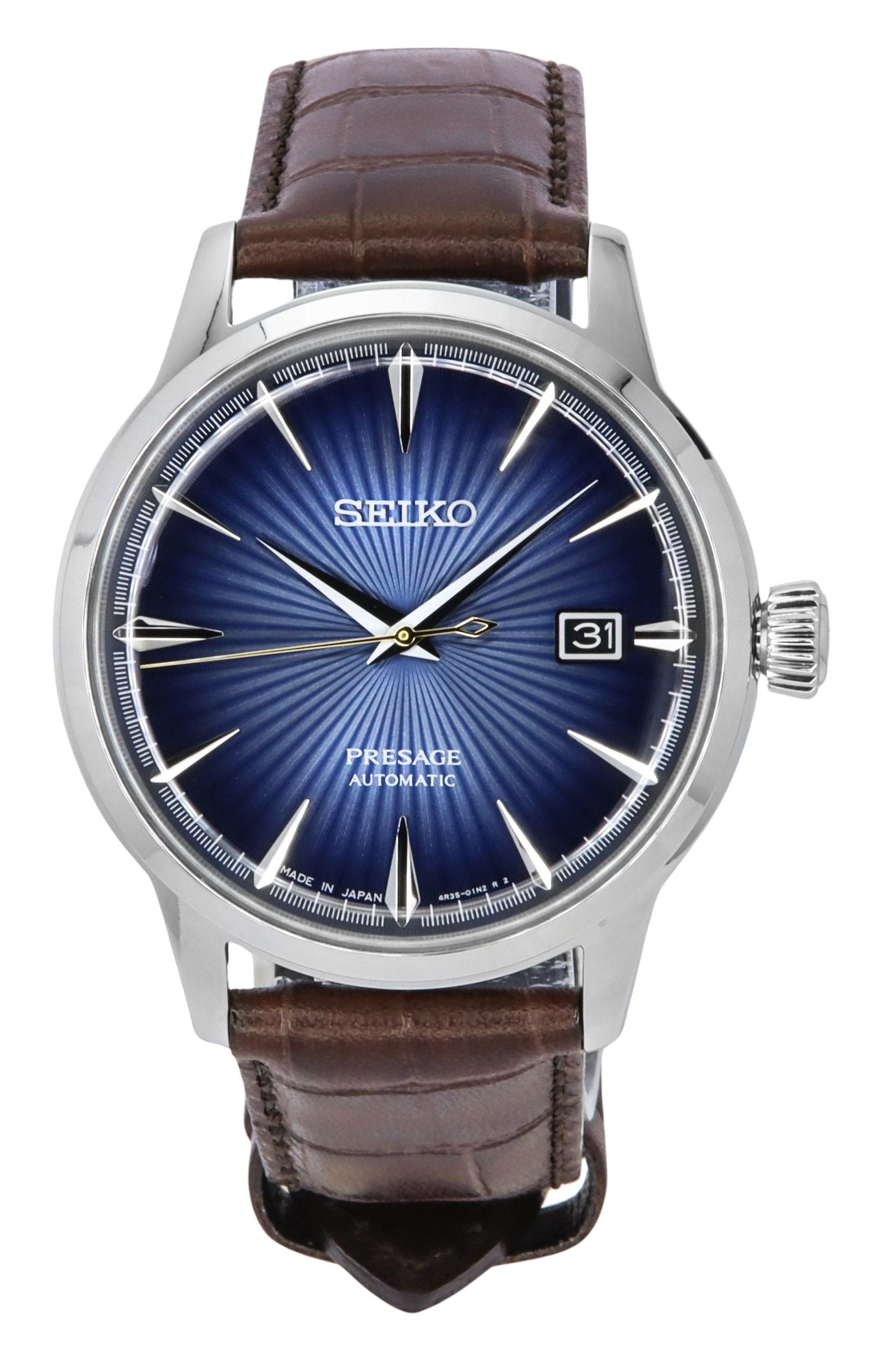 Seiko Presage Cocktail Time Calf Leather Strap Blue Dial Automatic SRPK15J1 Men's Watch - Prestige Stones