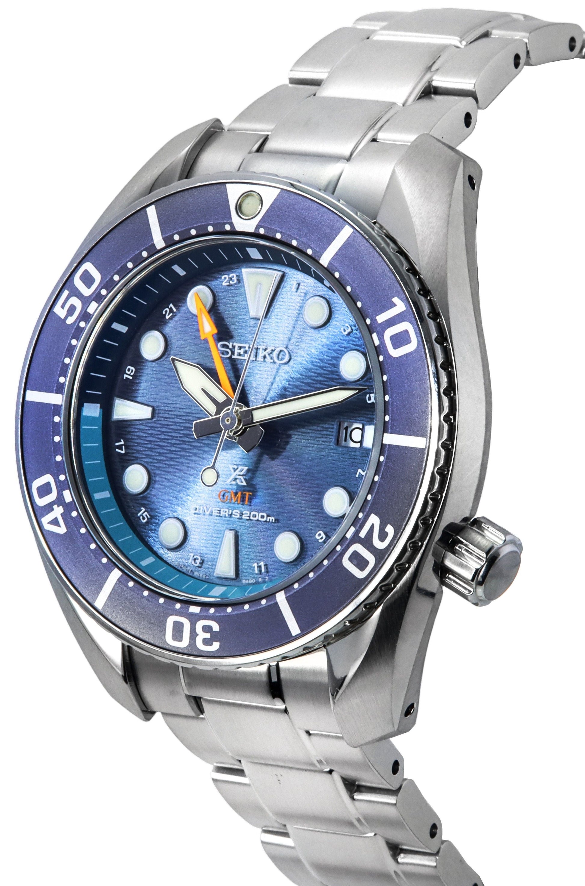 Seiko Prospex Sea Aqua Sumo GMT Blue Dial Solar Diver's SFK001J1 200M Men's Watch - Prestige Stones