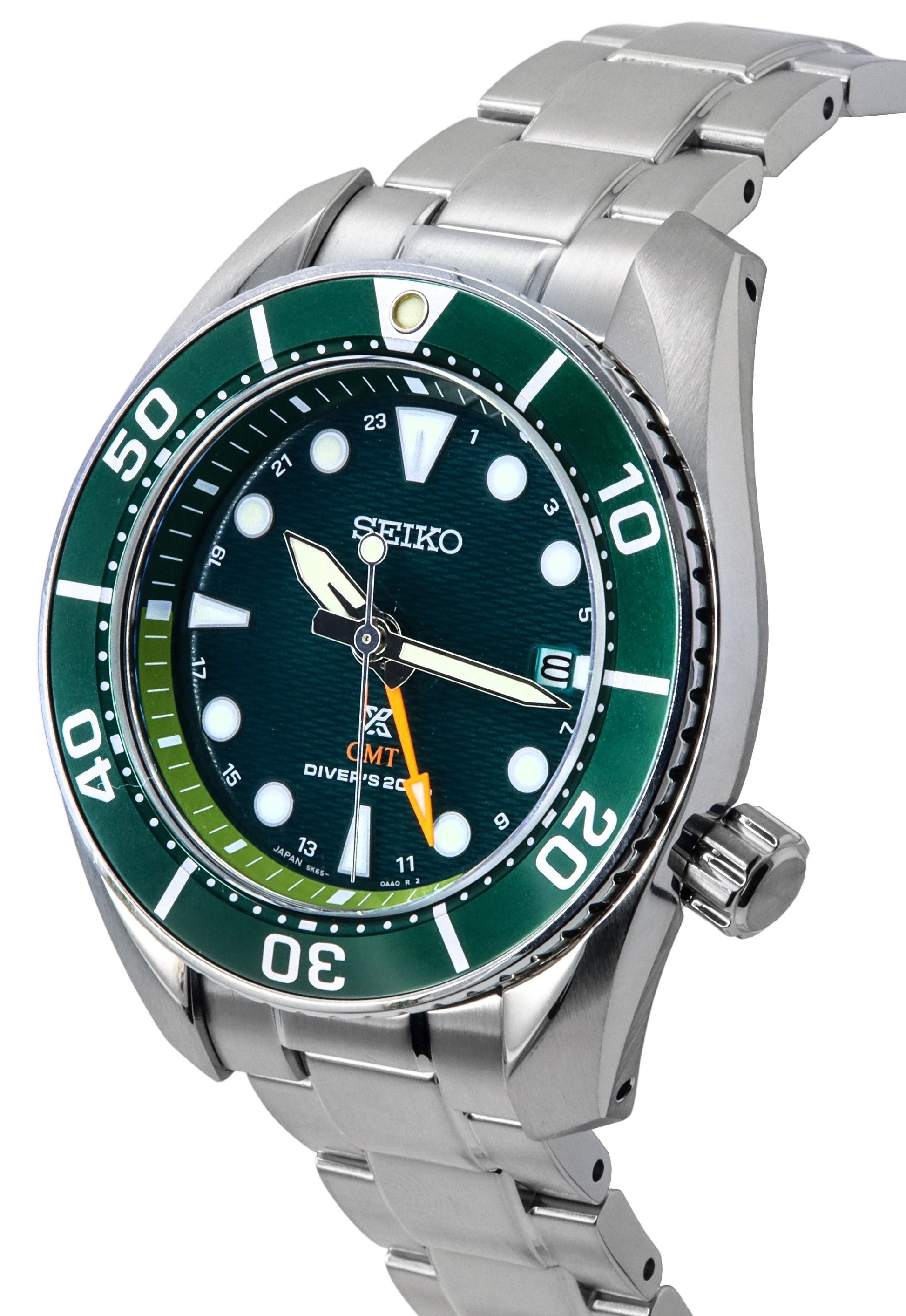 Seiko Prospex Sea Aqua Sumo GMT Green Dial Solar Diver's SFK003J1 200M Men's Watch - Prestige Stones