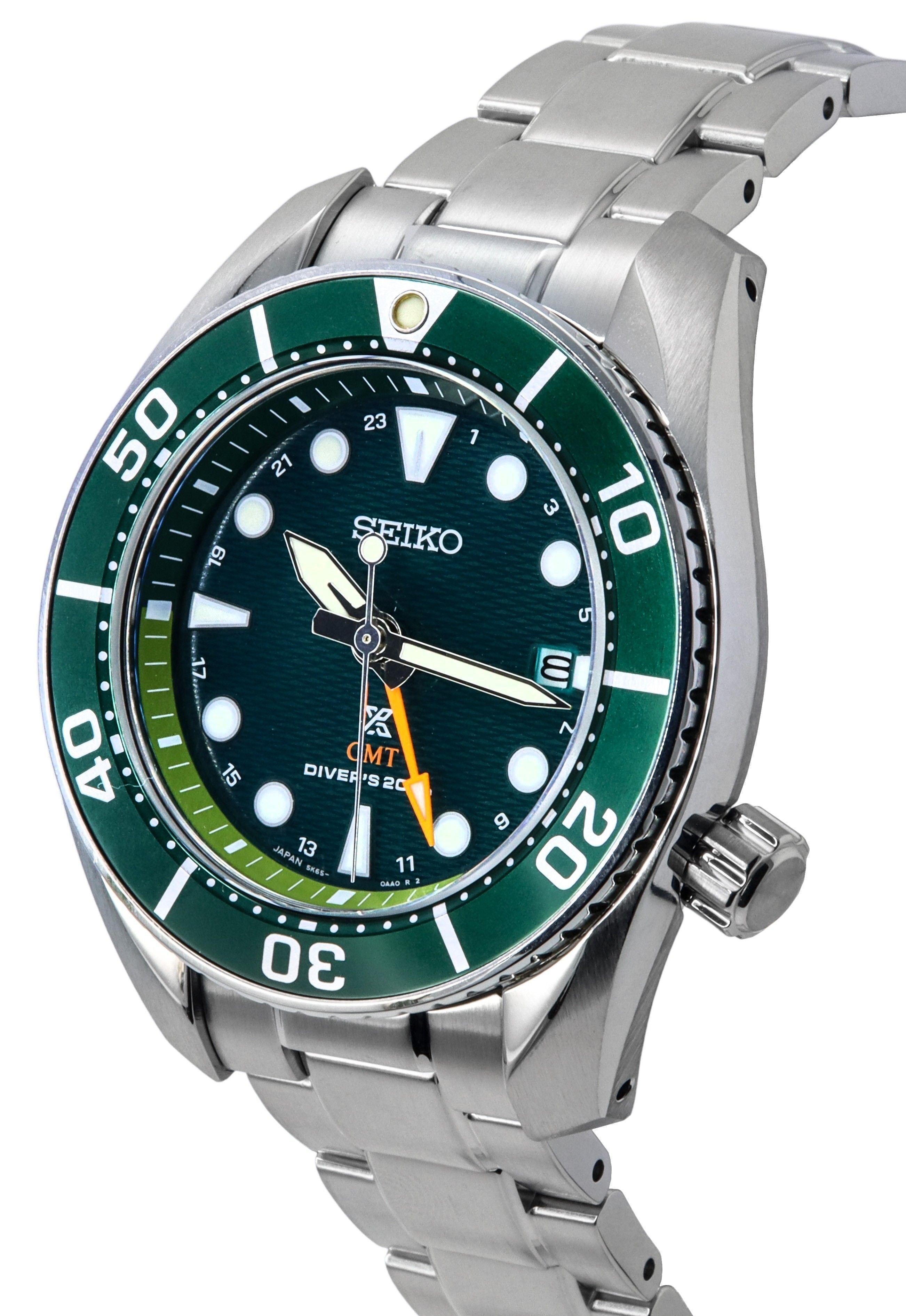 Seiko Prospex Sea Aqua Sumo GMT Green Dial Solar Diver's SFK003J1 200M Men's Watch - Prestige Stones