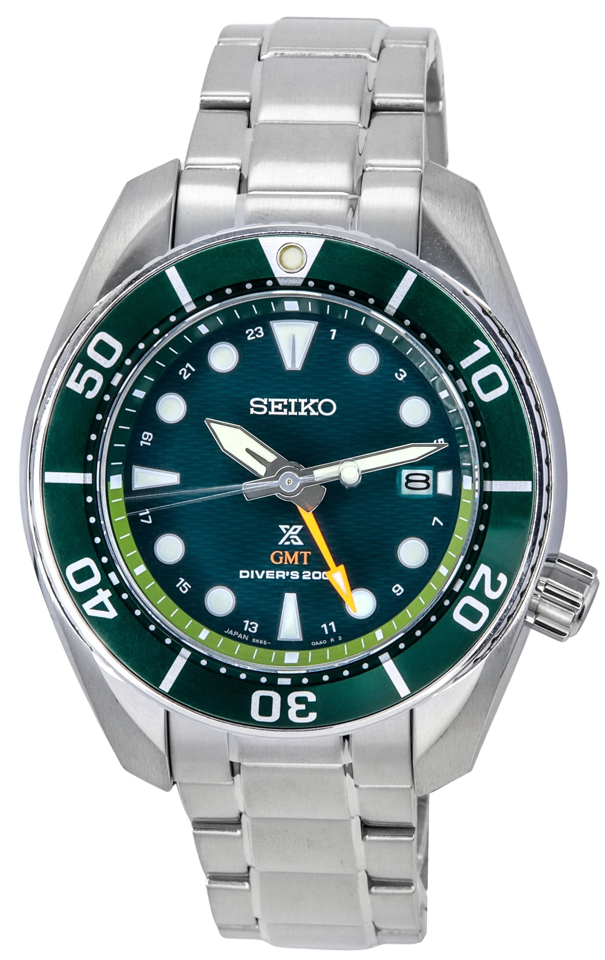 Seiko Prospex Sea Aqua Sumo GMT Green Dial Solar Diver's SFK003J1 200M Men's Watch - Prestige Stones