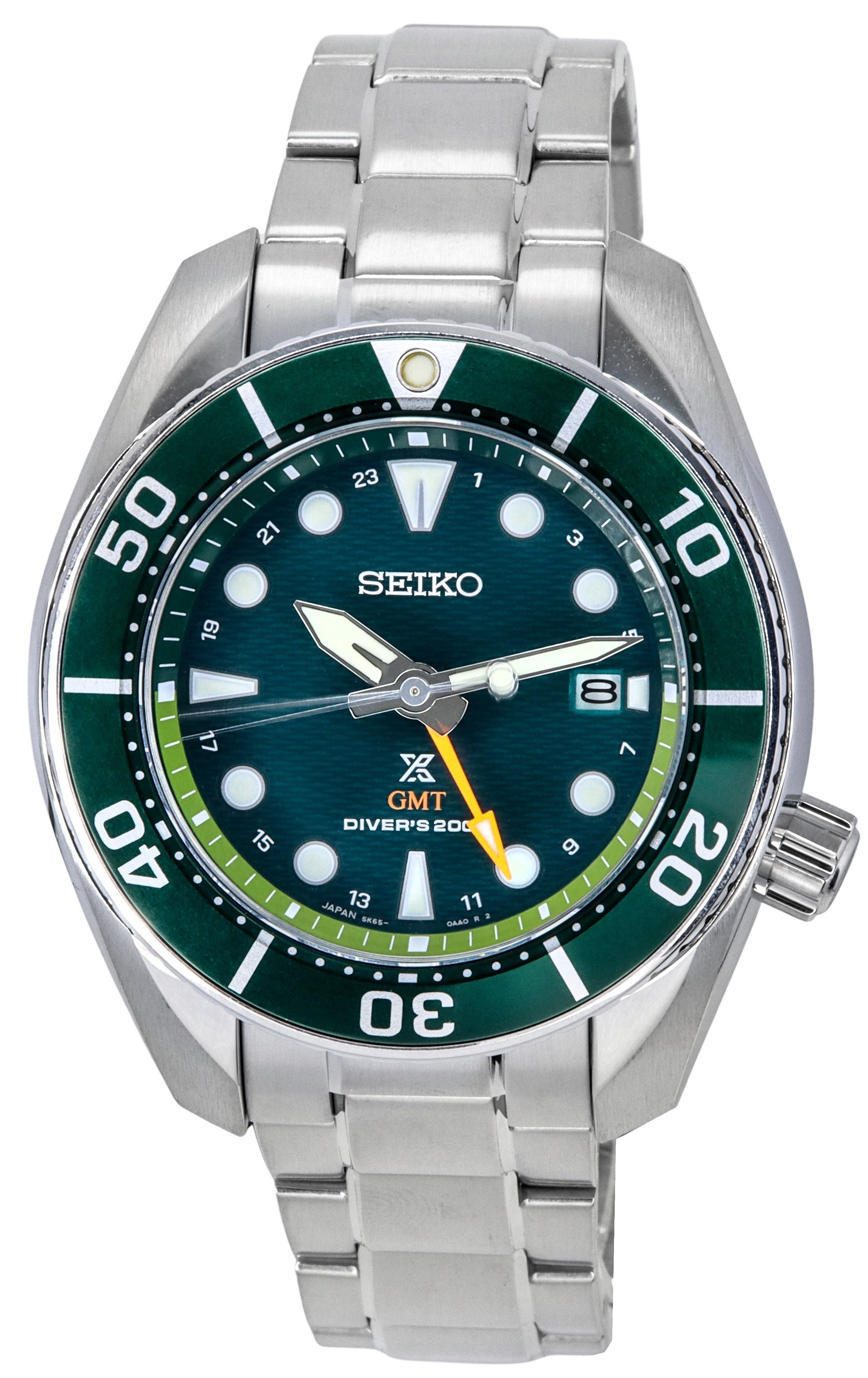 Seiko Prospex Sea Aqua Sumo GMT Green Dial Solar Diver's SFK003J1 200M Men's Watch - Prestige Stones