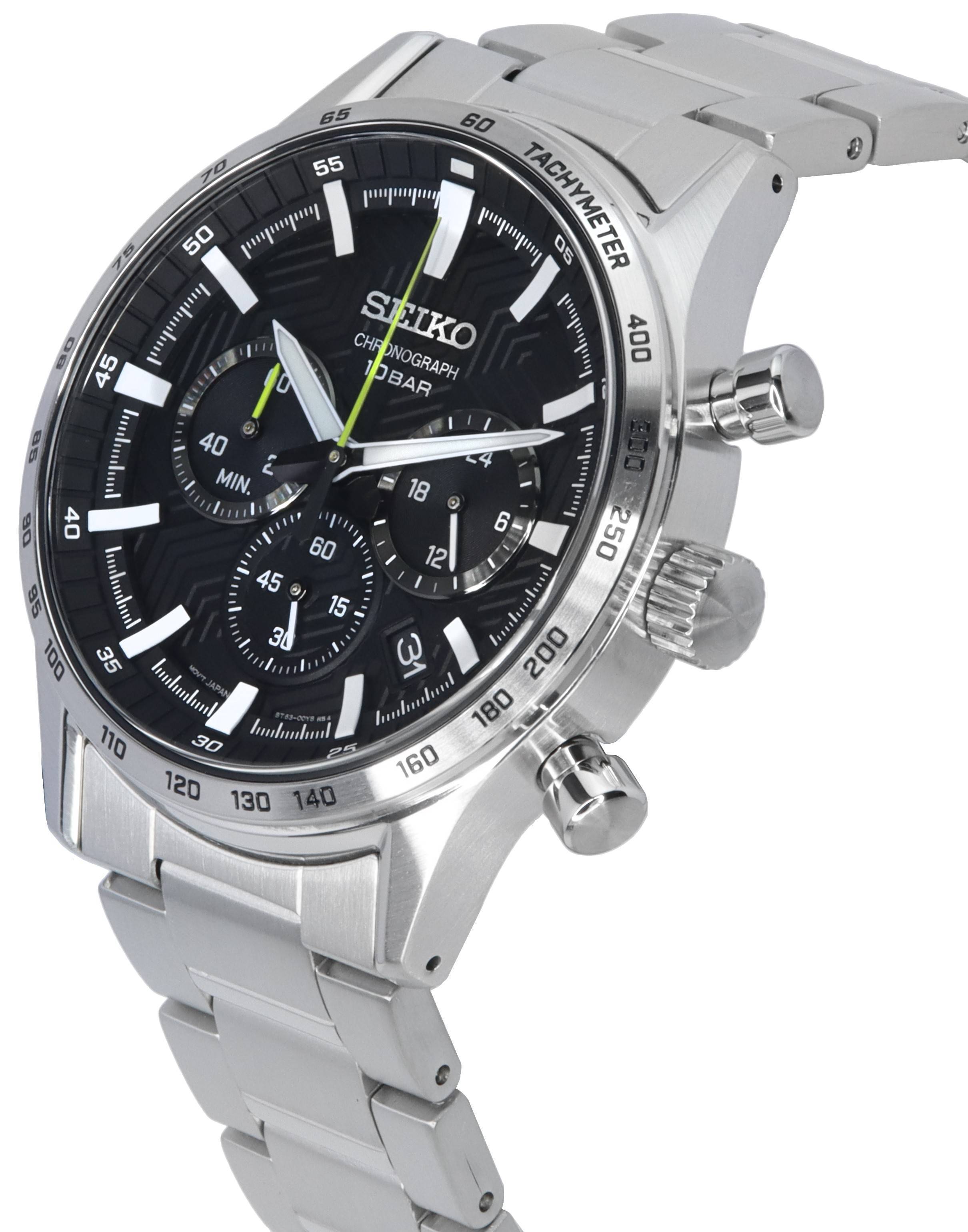 Seiko Urban Sports Chronograph Black Dial Quartz SSB413 SSB413P1 SSB413P 100M Men's Watch - Prestige Stones