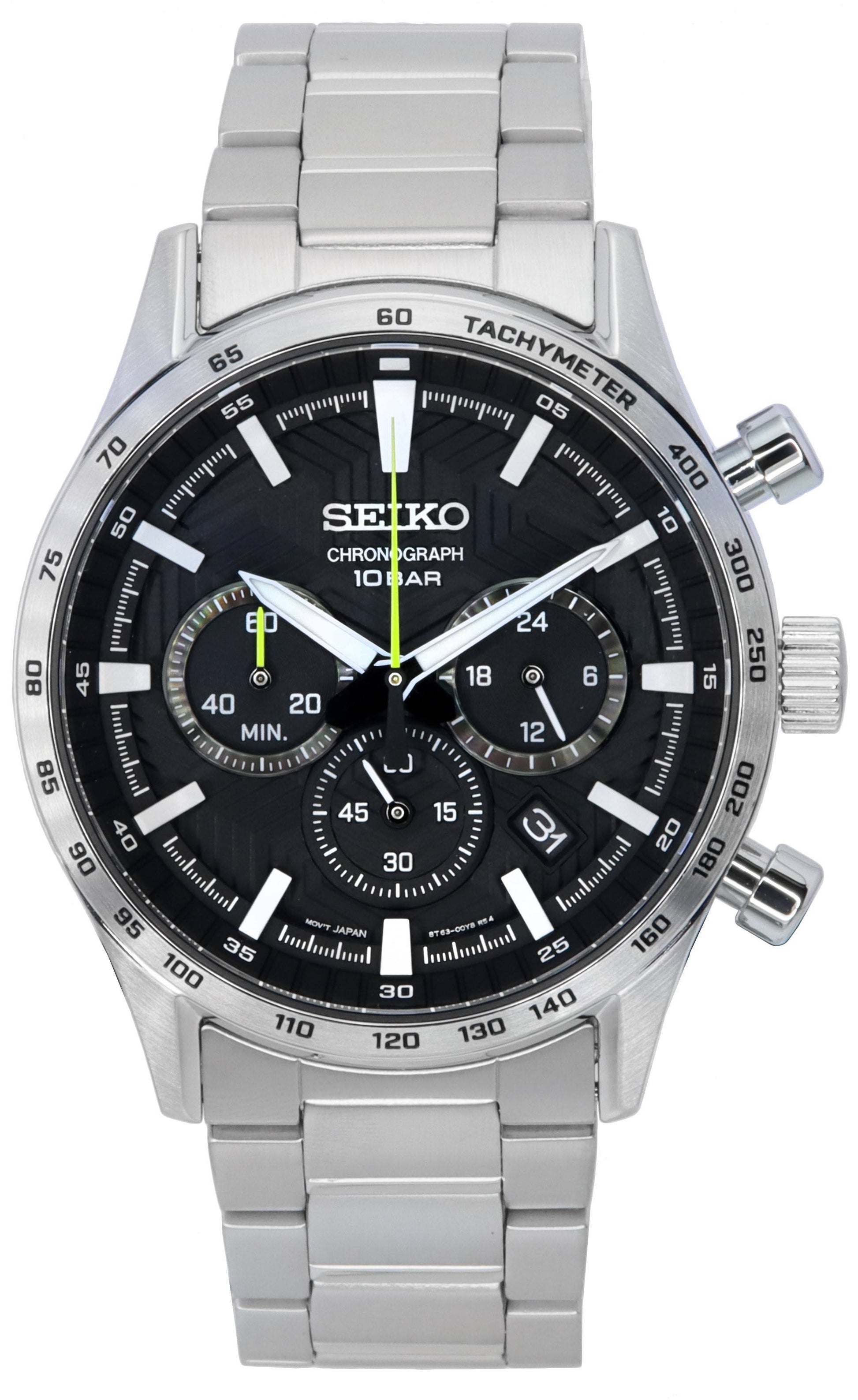 Seiko Urban Sports Chronograph Black Dial Quartz SSB413 SSB413P1 SSB413P 100M Men's Watch - Prestige Stones
