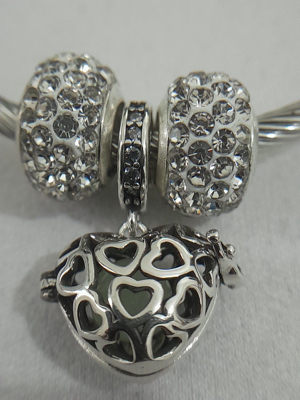 Silver - Plated Heart Charm Cable Bangle - Prestige Stones