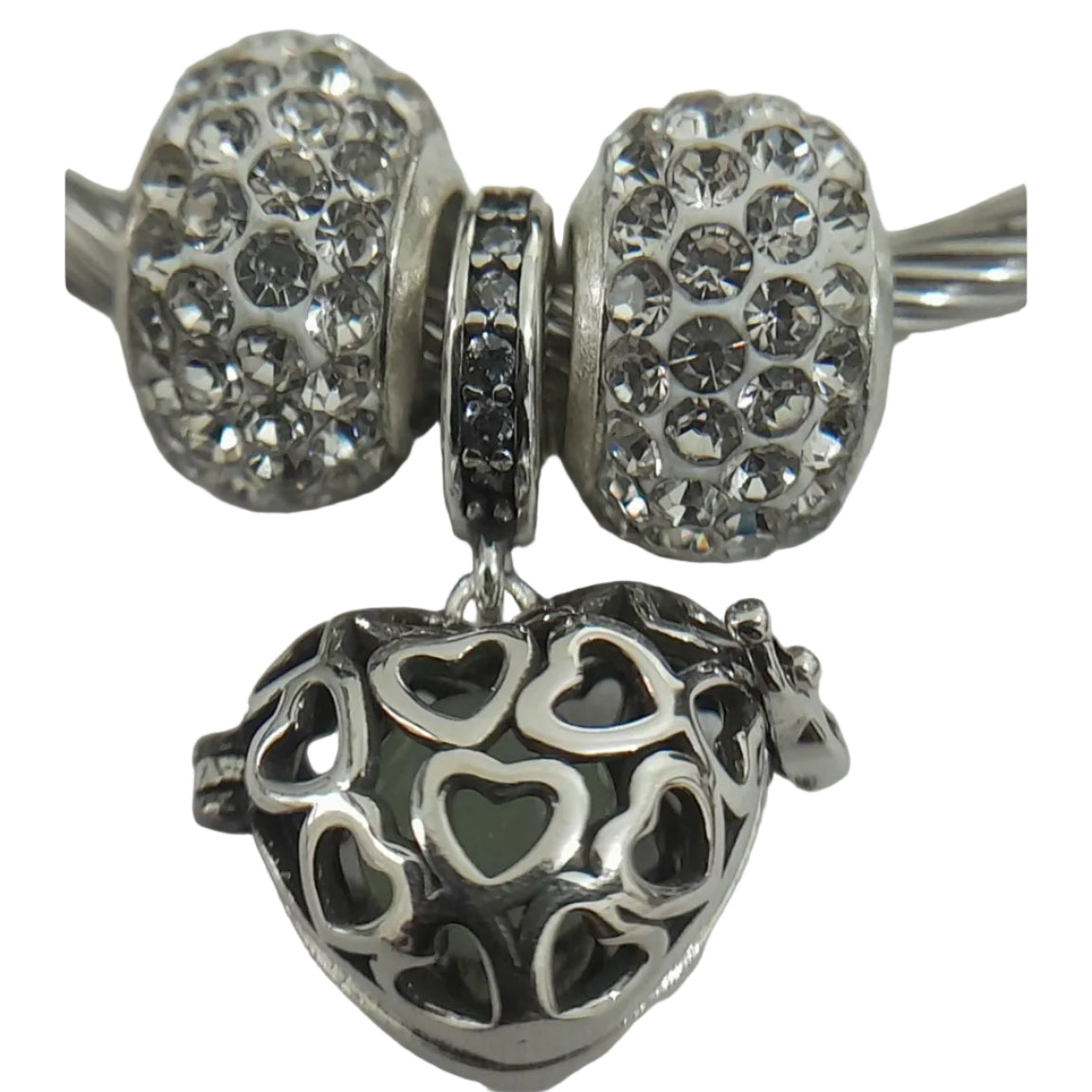 Silver - Plated Heart Charm Cable Bangle - Prestige Stones