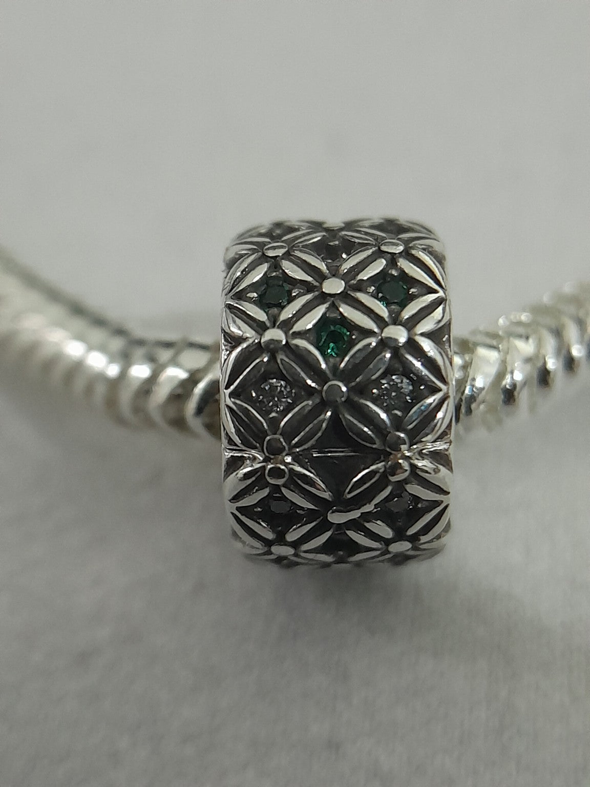 Silver - Plated Snake Chain Bracelet with Filigree Floral Charm - Prestige Stones