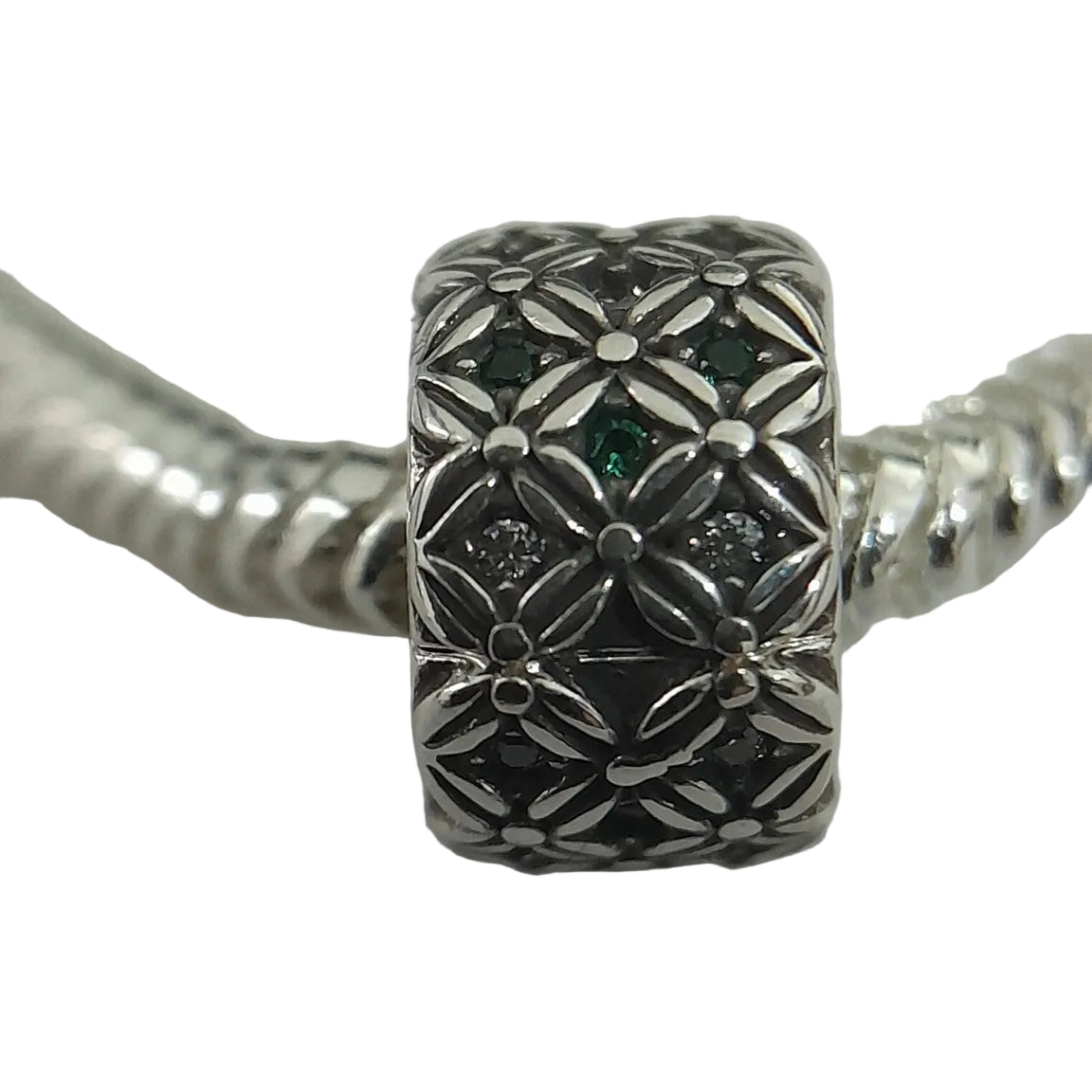 Silver - Plated Snake Chain Bracelet with Filigree Floral Charm - Prestige Stones
