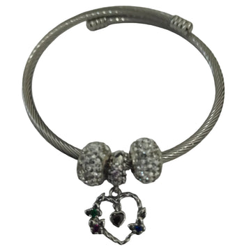 Essentials silver-tone twisted cable bangle with multicolour heart charm and pavé crystal beads