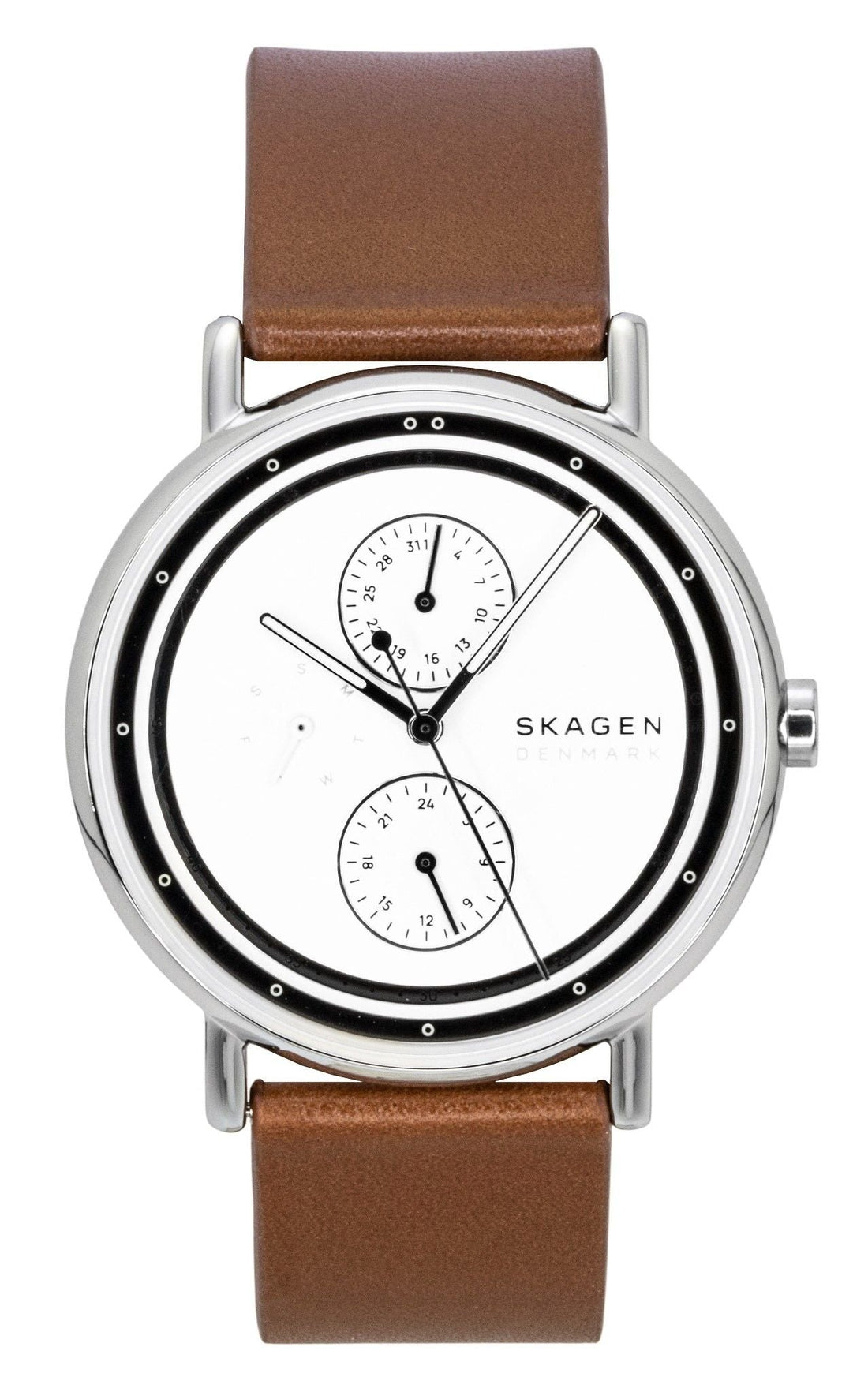 Skagen Signatur Leather Strap Multifunction Cream Dial Quartz SKW6942 Men's Watch - Prestige Stones