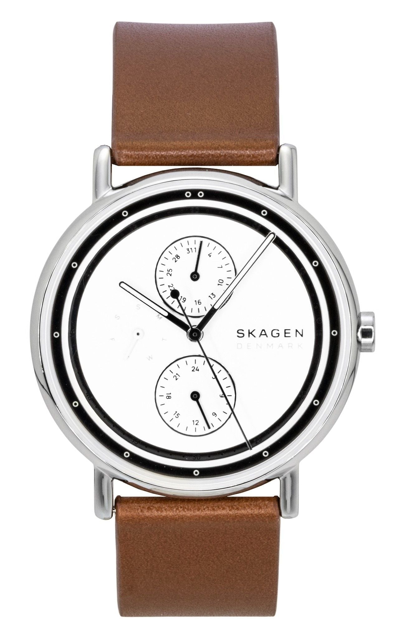 Skagen Signatur Leather Strap Multifunction Cream Dial Quartz SKW6942 Men's Watch - Prestige Stones