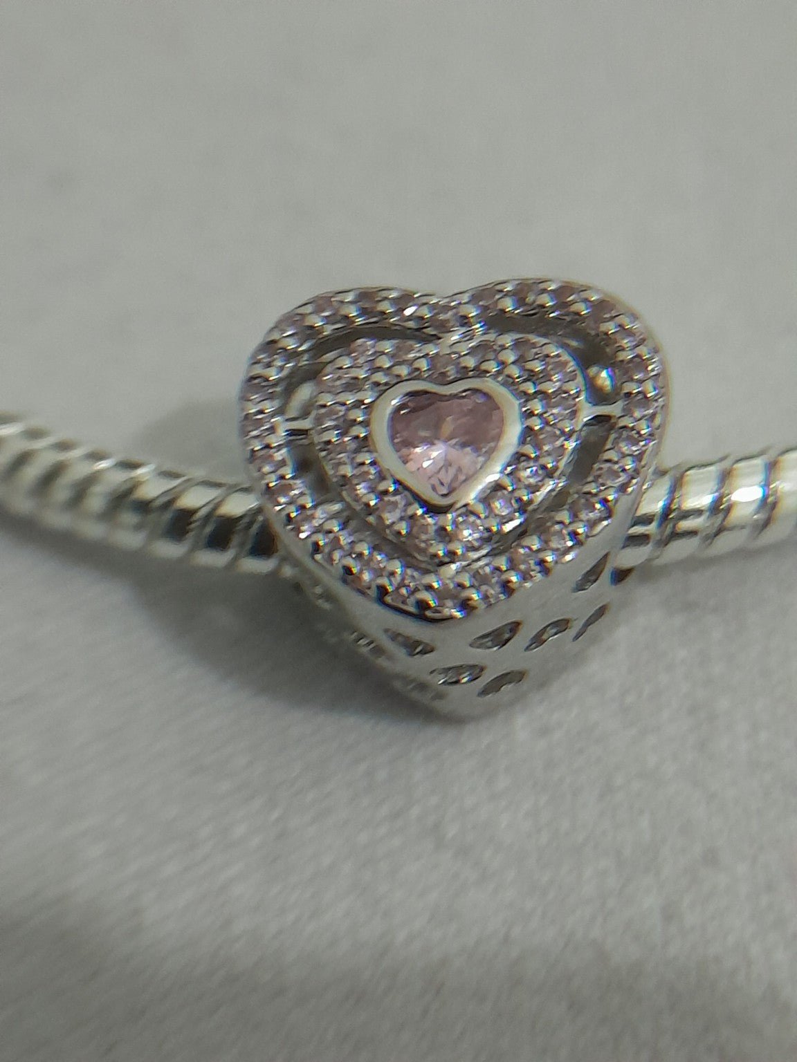 Sterling Silver Pink Heart Sparkle Bracelet - Prestige Stones
