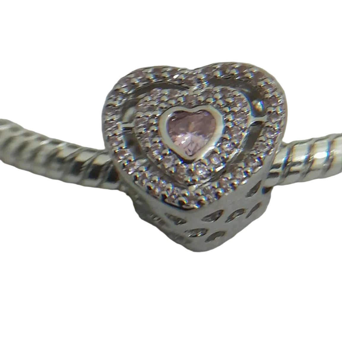Sterling Silver Pink Heart Sparkle Bracelet - Prestige Stones