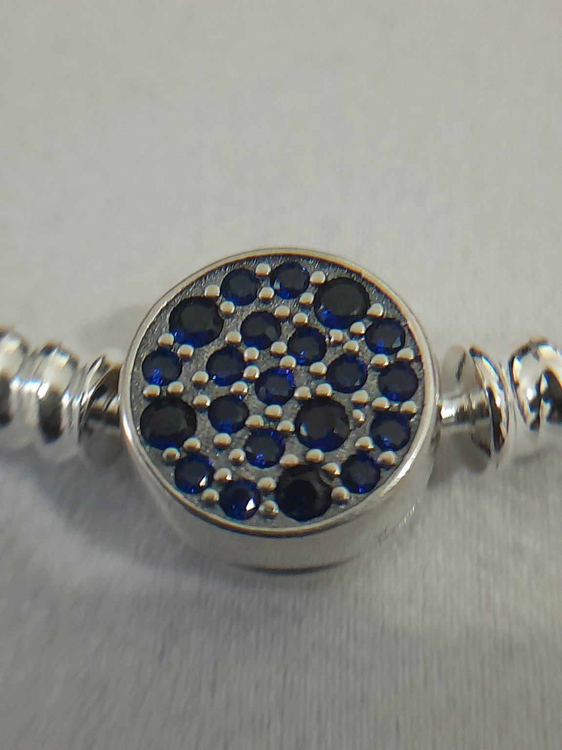 Sterling Silver Snake Chain Bracelet with Blue Pavé Accent Charm - Prestige Stones