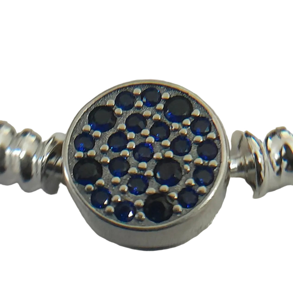Sterling Silver Snake Chain Bracelet with Blue Pavé Accent Charm - Prestige Stones
