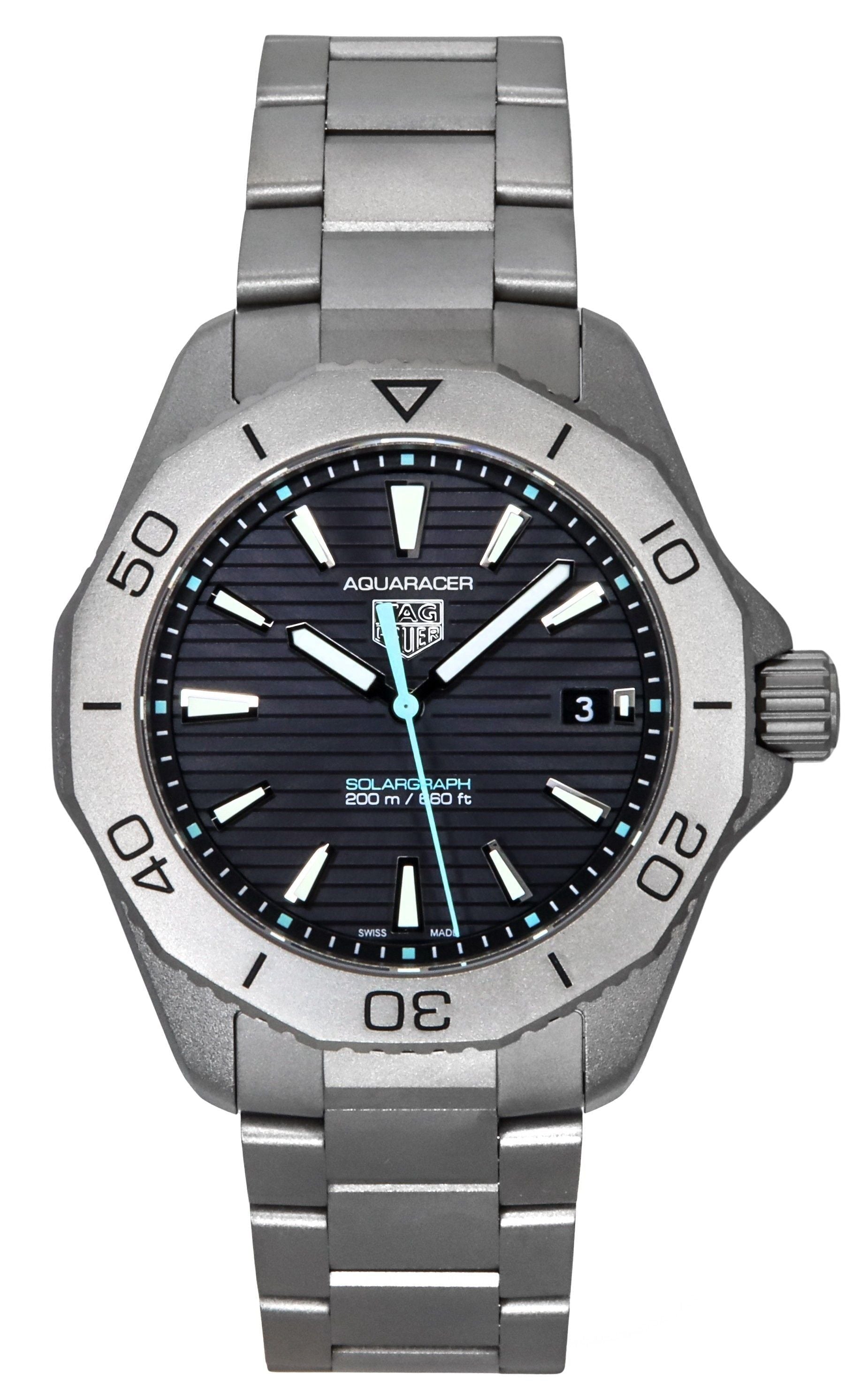 Tag Heuer Aquaracer Professional 200 Solargraph Titanium Sunray Black Dial Quartz Diver's WBP1180.BF0000 200M Men's Watch - Prestige Stones