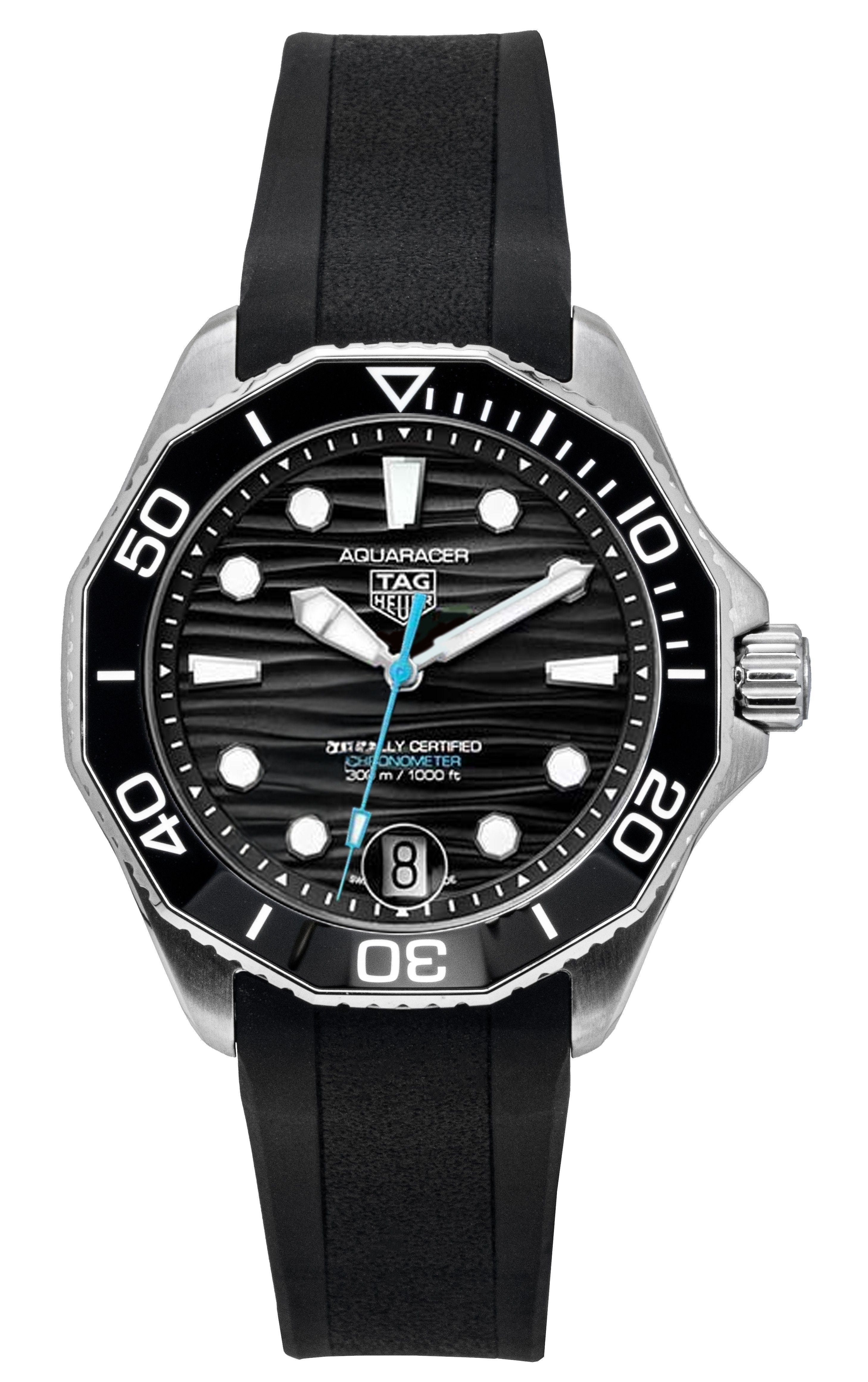 Tag Heuer Aquaracer Rubber Strap Black Dial Automatic Diver's WBP5110.FT6257 300M Men's Watch - Prestige Stones