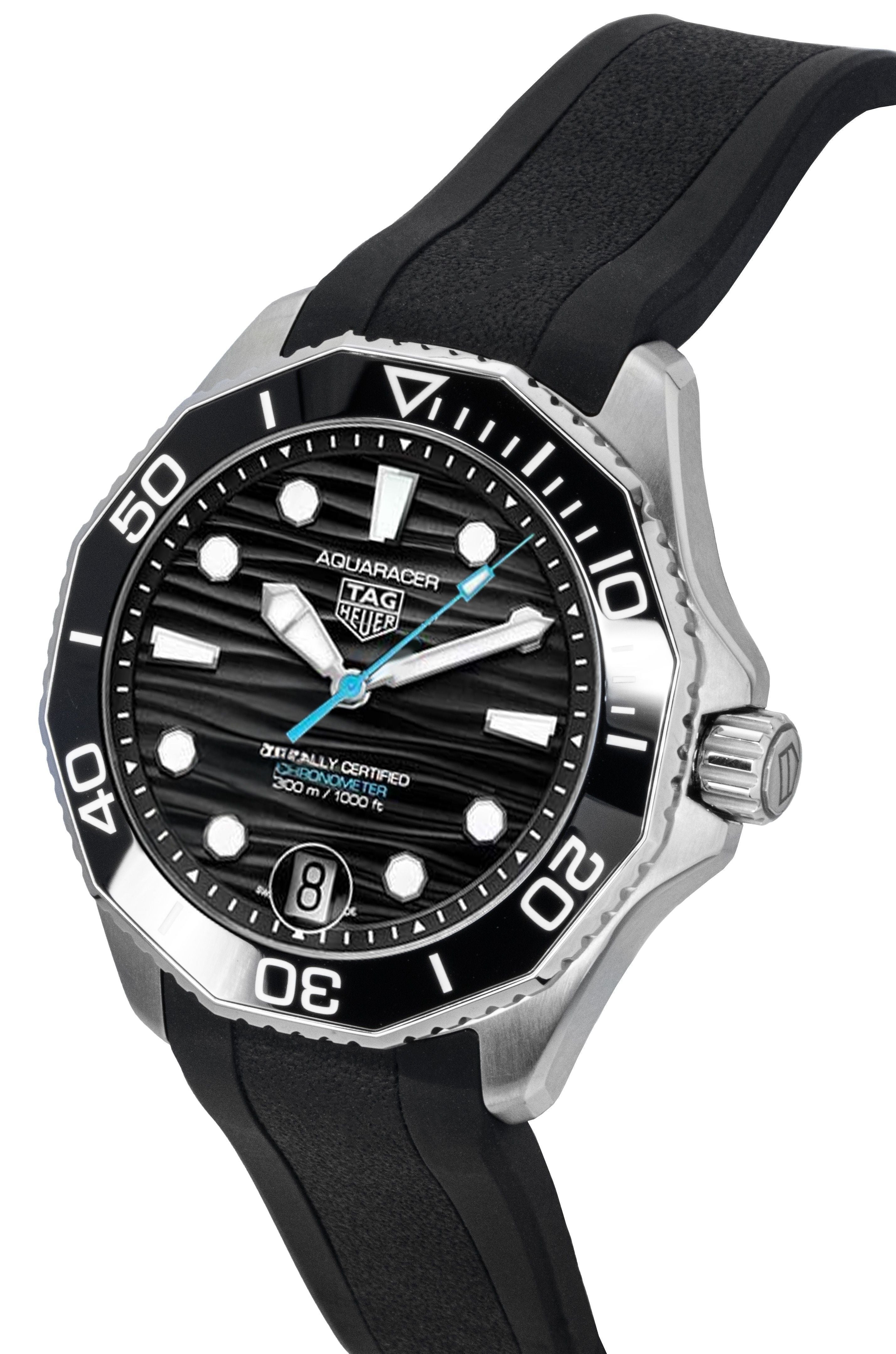 Tag Heuer Aquaracer Rubber Strap Black Dial Automatic Diver's WBP5110.FT6257 300M Men's Watch - Prestige Stones