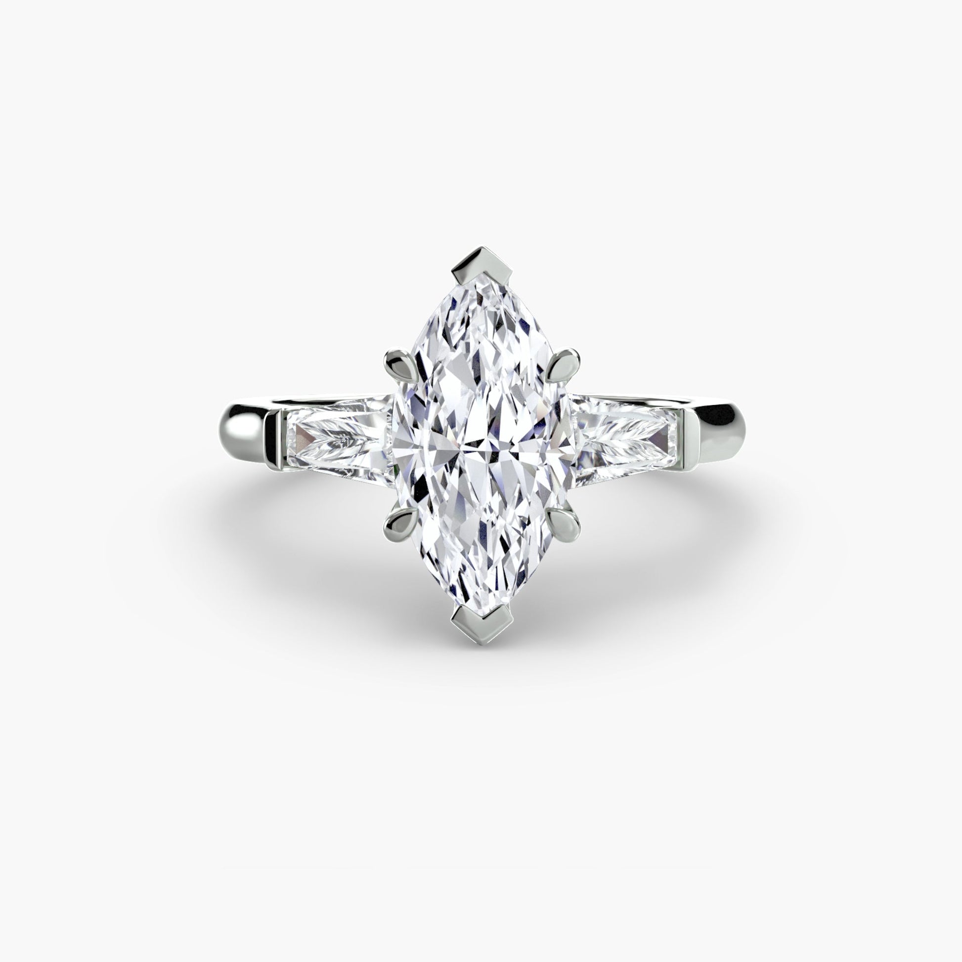 Three - Stone Ring (Baguette Side Stones) - Prestige Stones