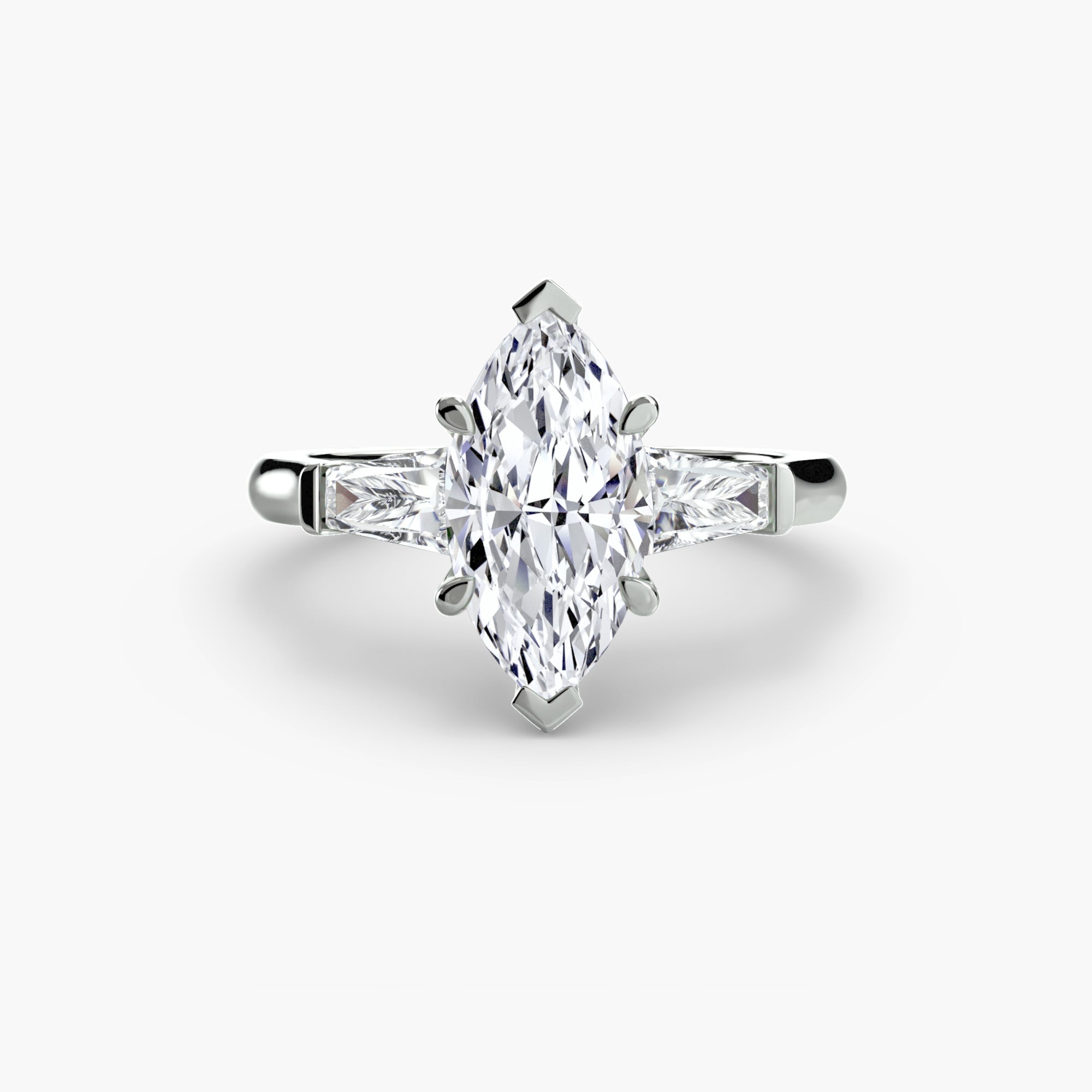 Three - Stone Ring (Baguette Side Stones) - Prestige Stones