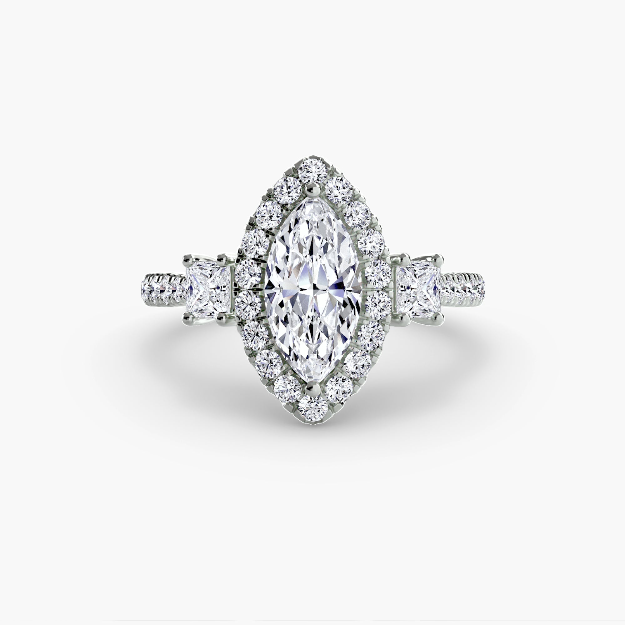 Three - Stone Ring with Halo 2 - Prestige Stones