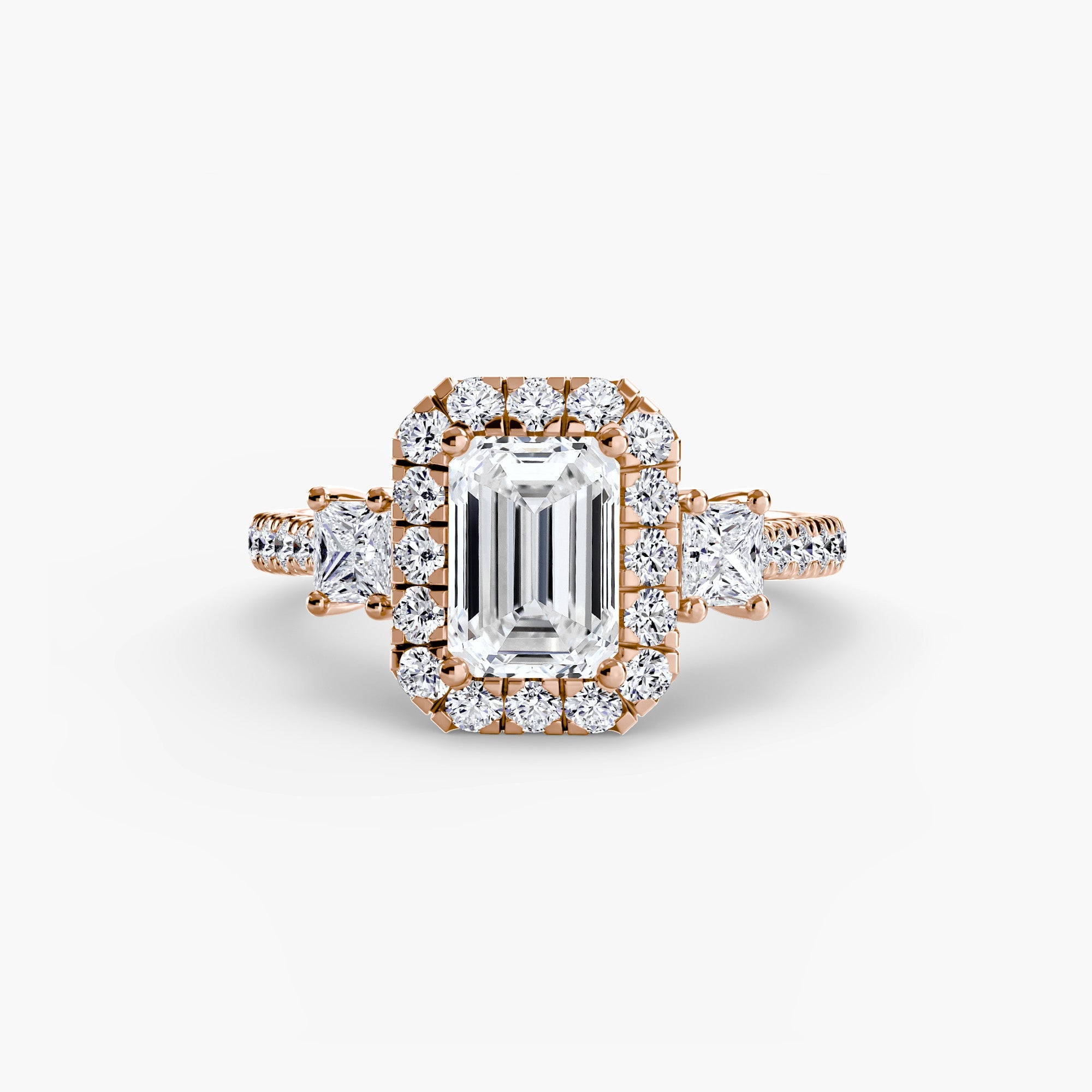 Three - Stone Ring with Halo 2 - Prestige Stones