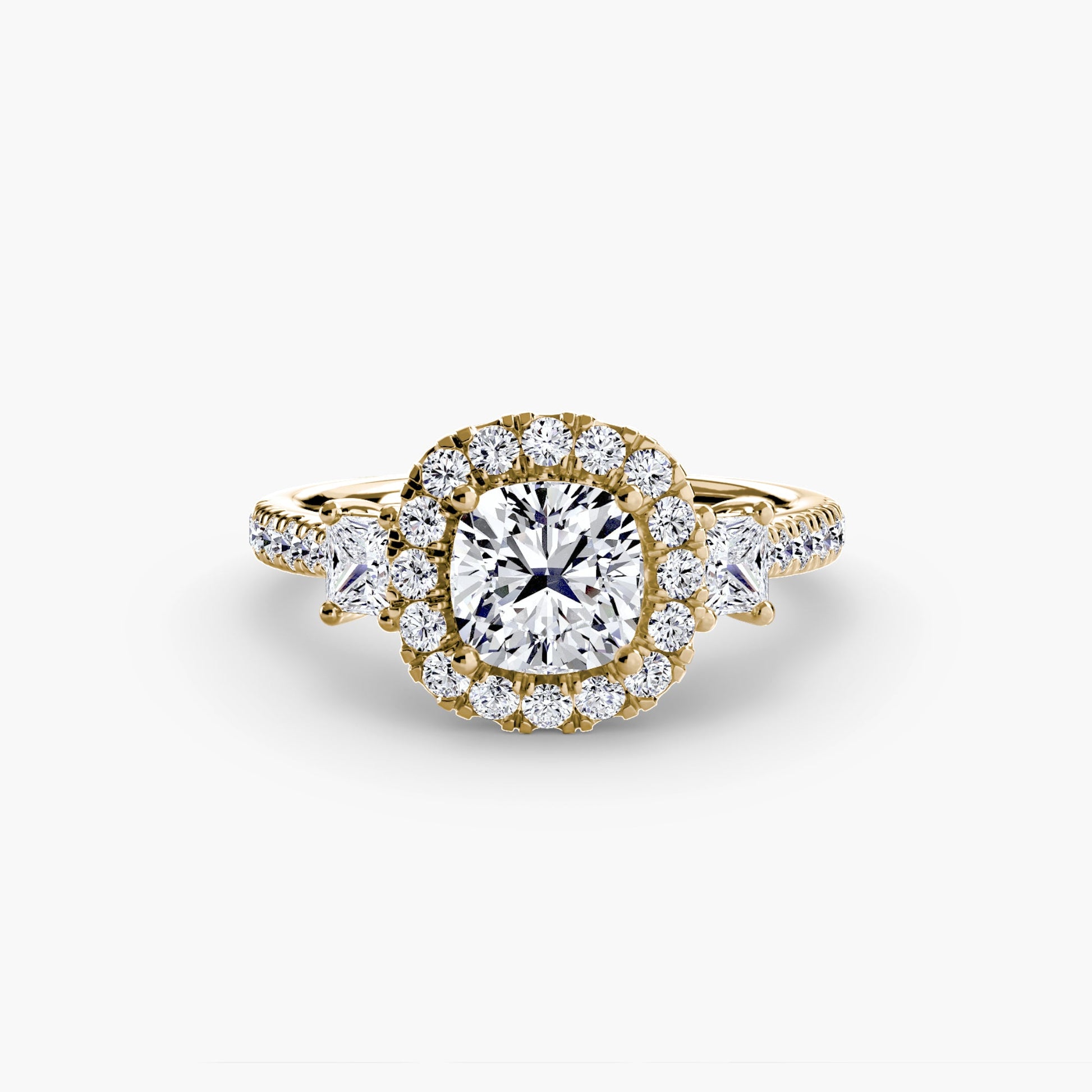 Three - Stone Ring with Halo 2 - Prestige Stones