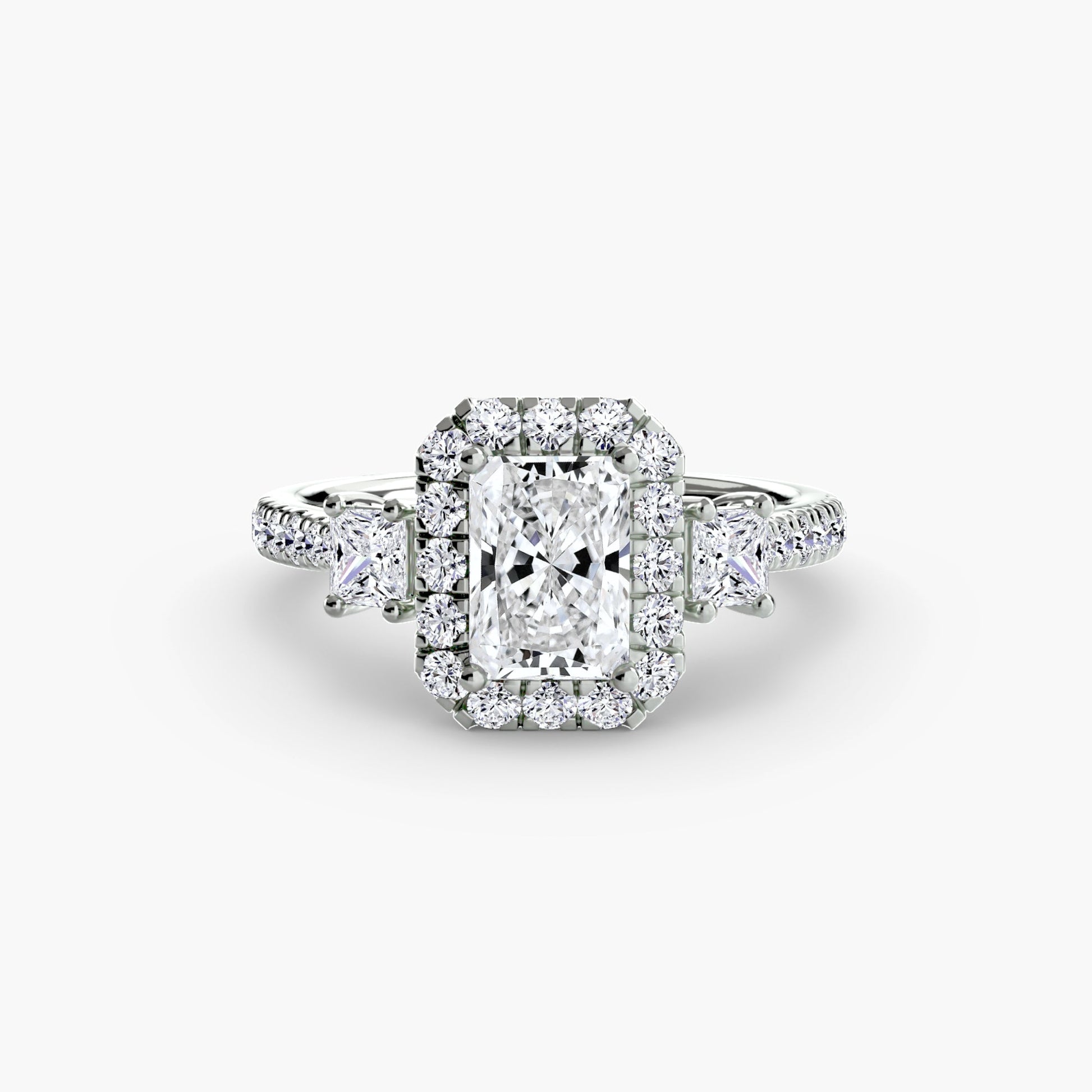 Three - Stone Ring with Halo 2 - Prestige Stones