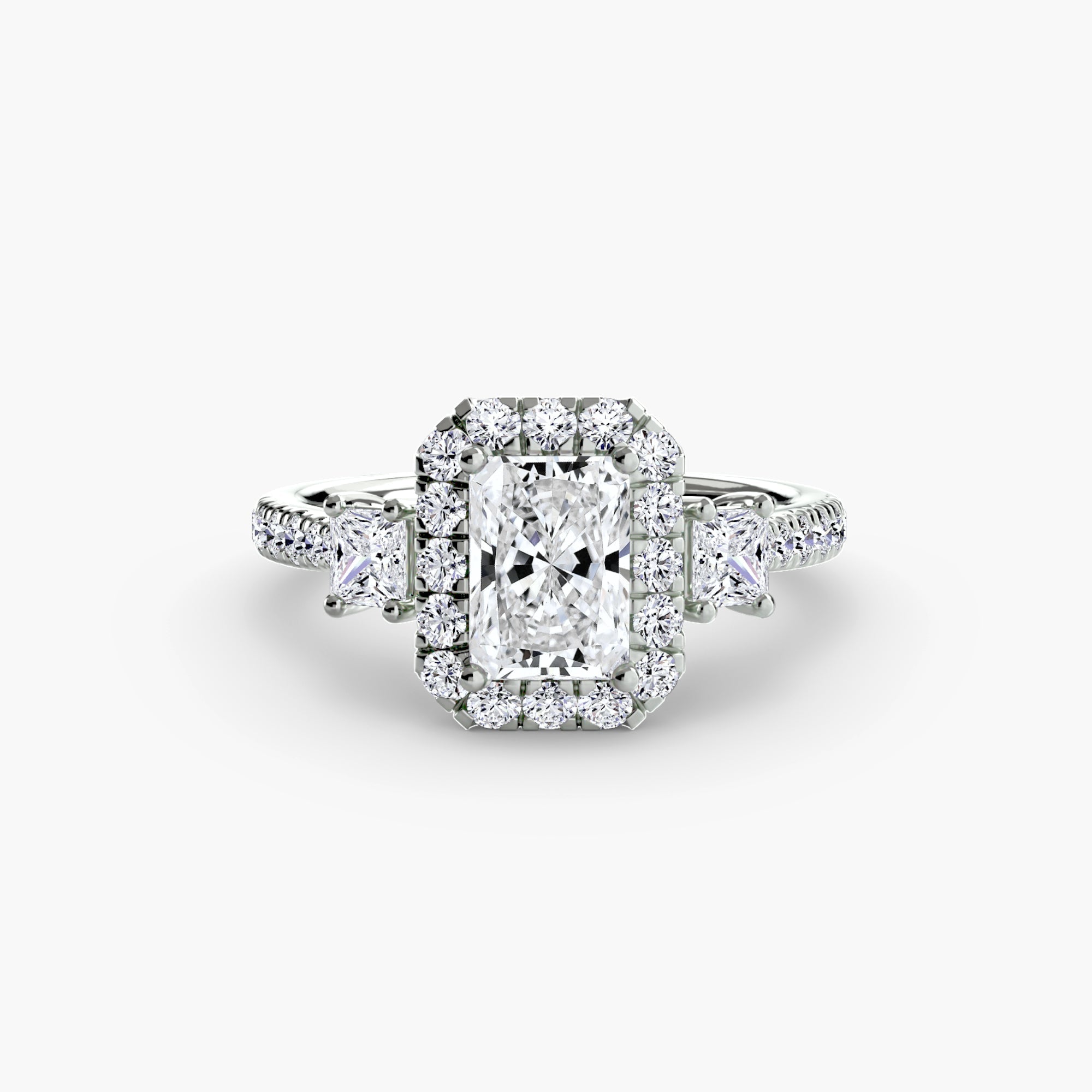 Three - Stone Ring with Halo 2 - Prestige Stones