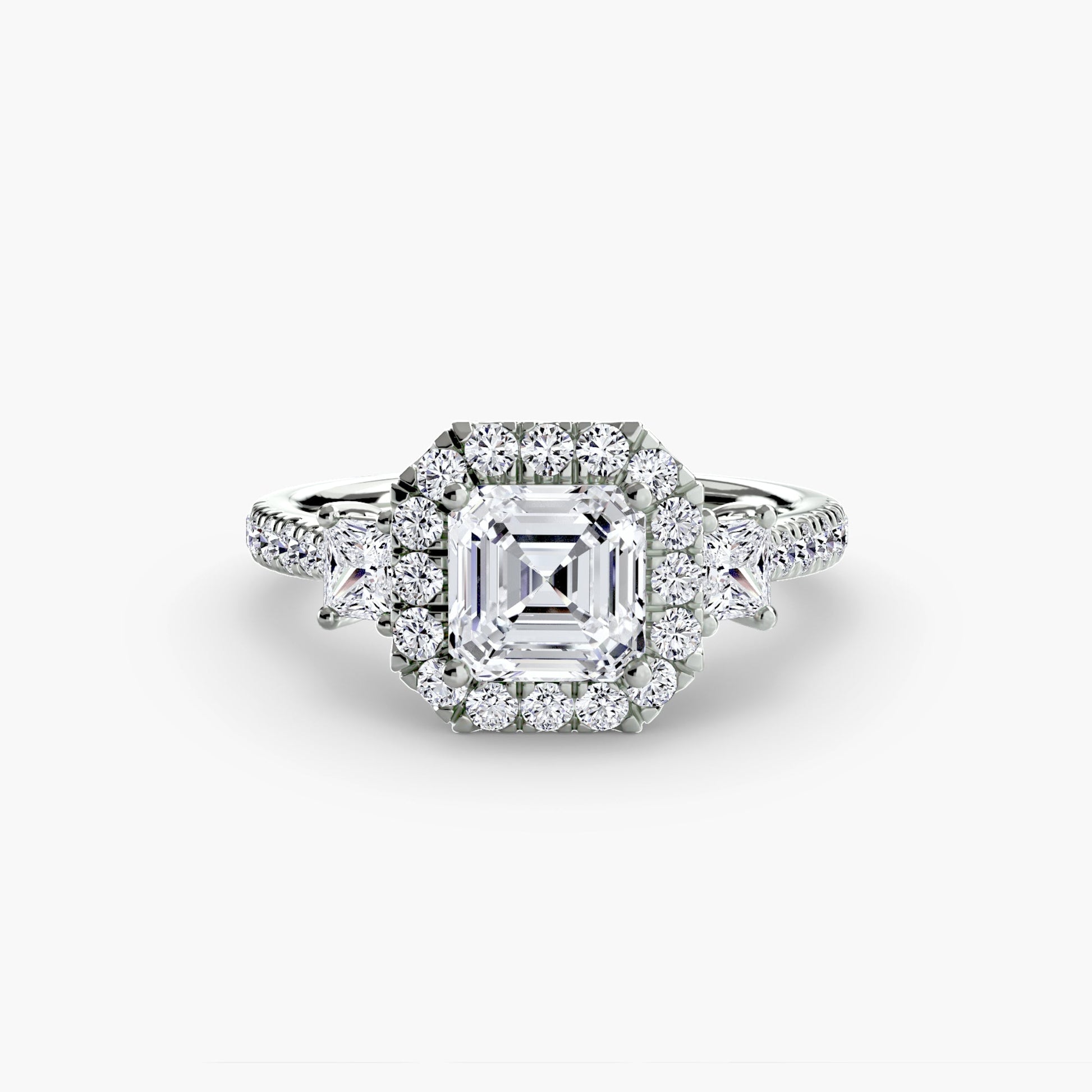 Three - Stone Ring with Halo 2 - Prestige Stones