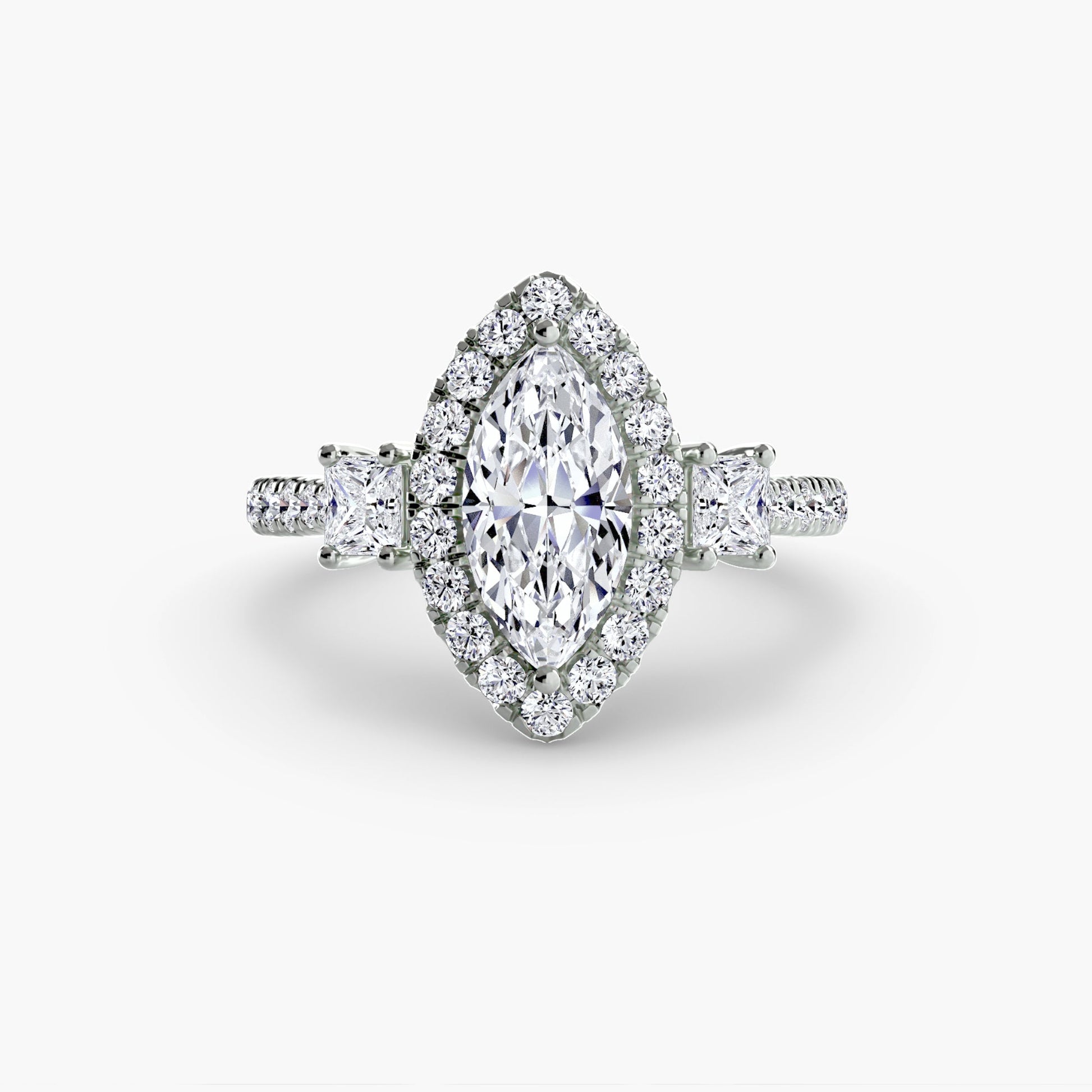 Three - Stone Ring with Halo 2 - Prestige Stones