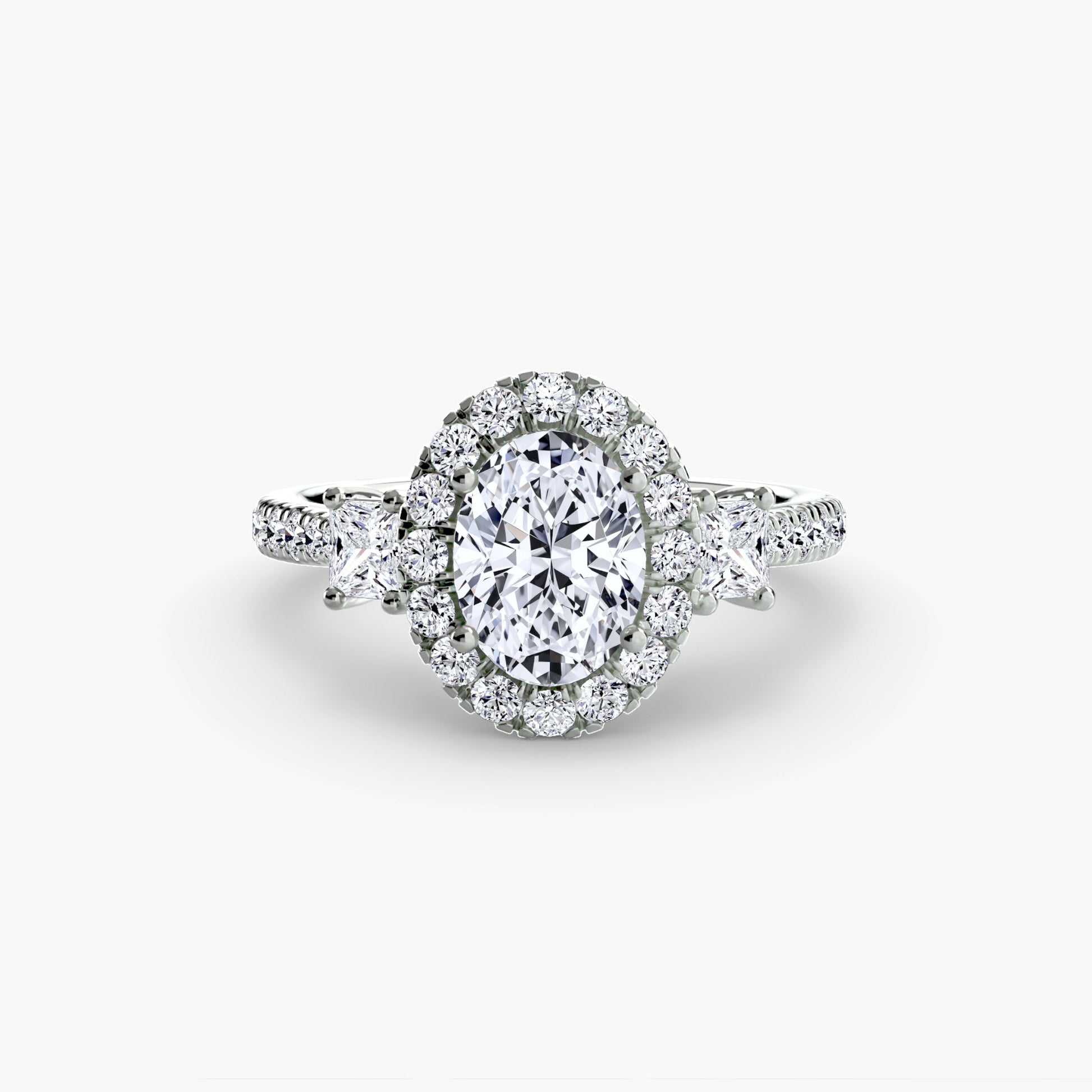 Three - Stone Ring with Halo 2 - Prestige Stones