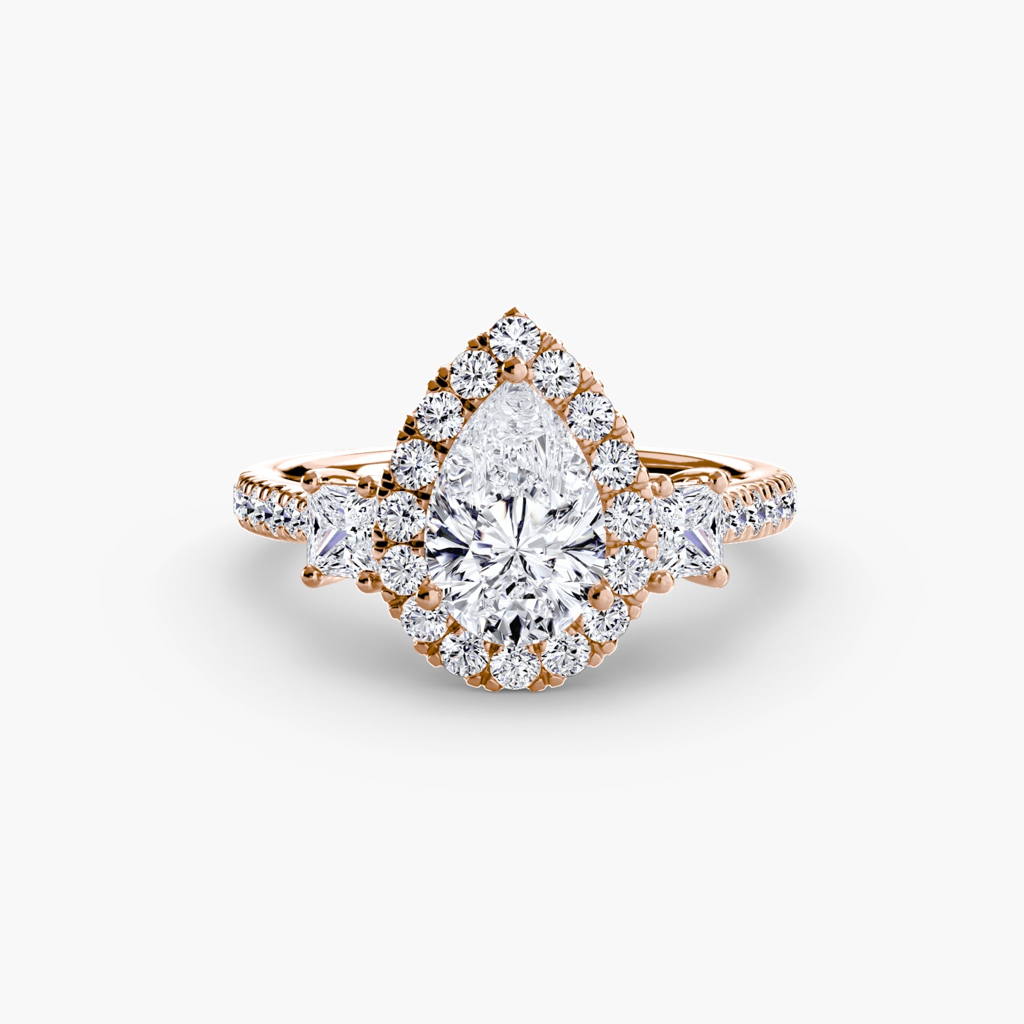 Three - Stone Ring with Halo 2 - Prestige Stones
