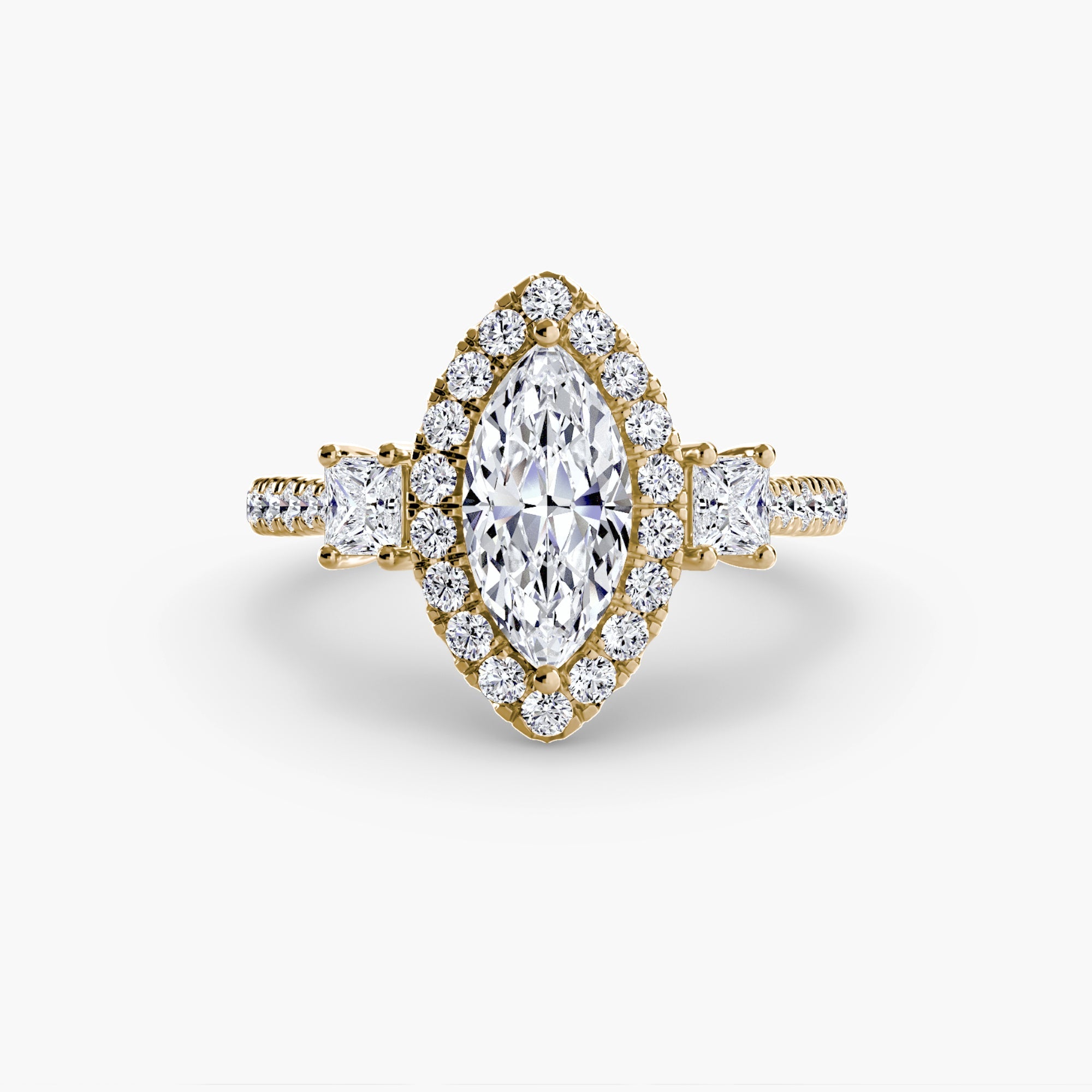 Three - Stone Ring with Halo 2 - Prestige Stones