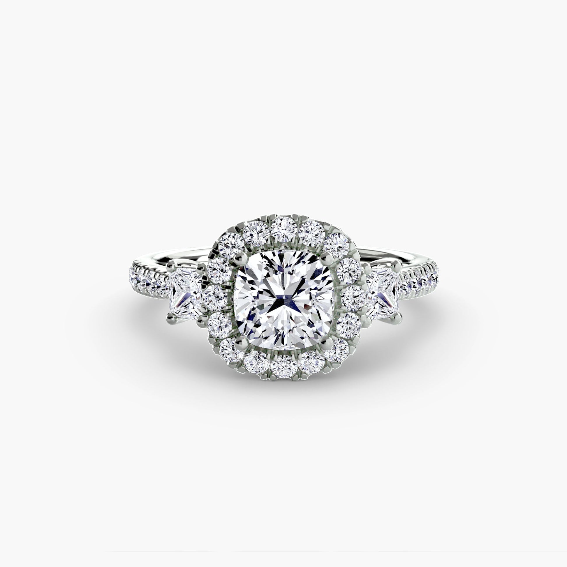 Three - Stone Ring with Halo 2 - Prestige Stones