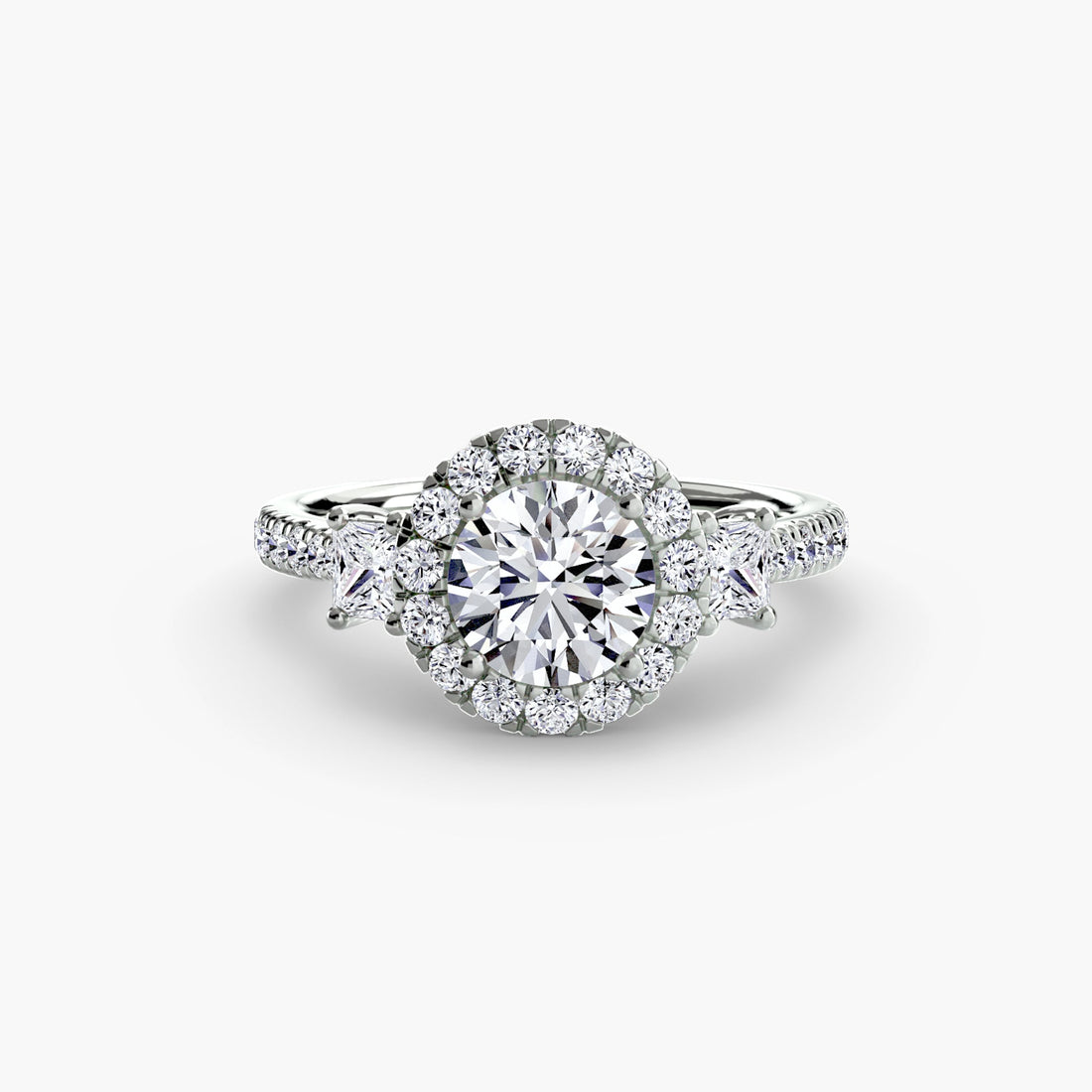 Three - Stone Ring with Halo 2 - Prestige Stones