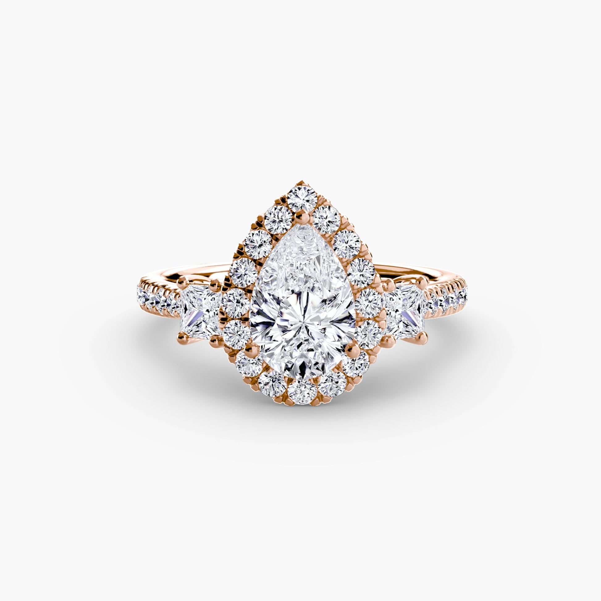 Three - Stone Ring with Halo 2 - Prestige Stones