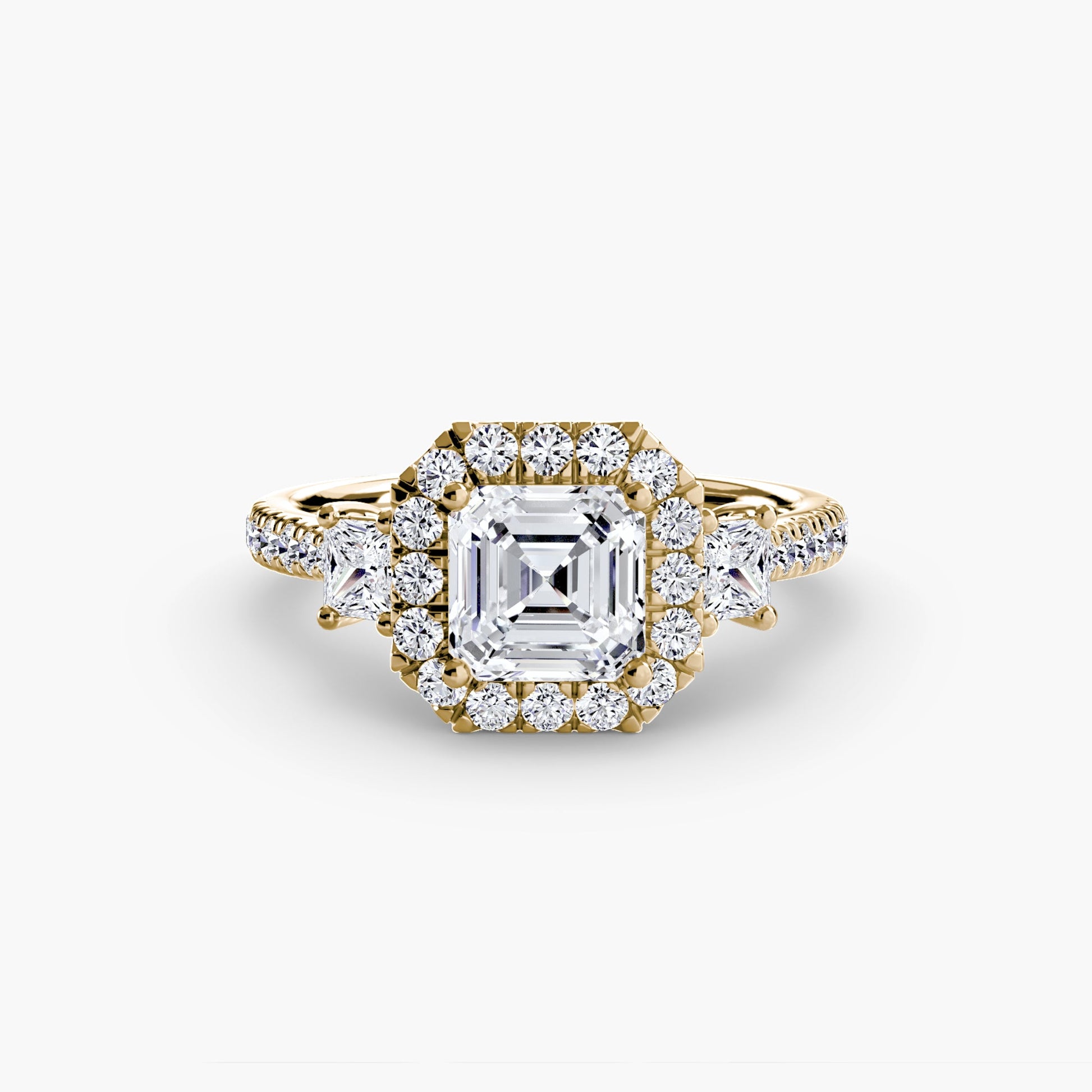 Three - Stone Ring with Halo 2 - Prestige Stones