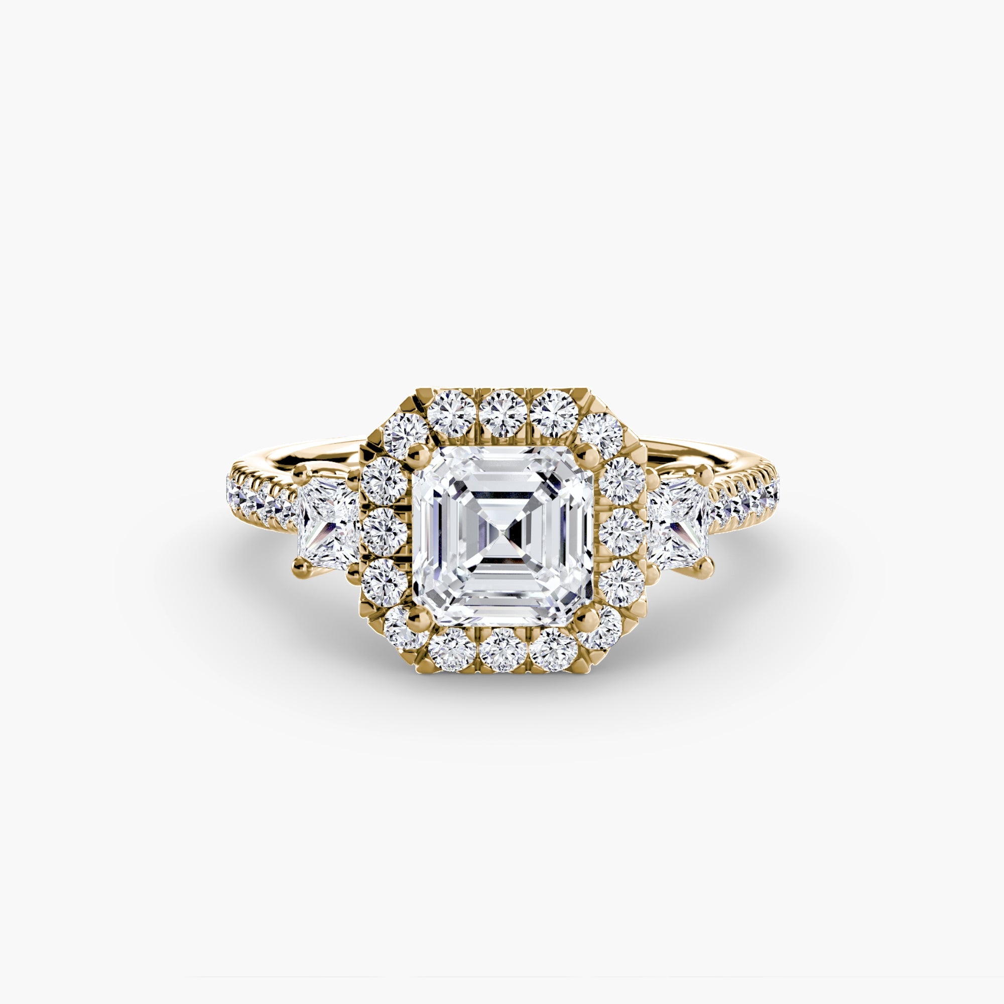 Three - Stone Ring with Halo 2 - Prestige Stones