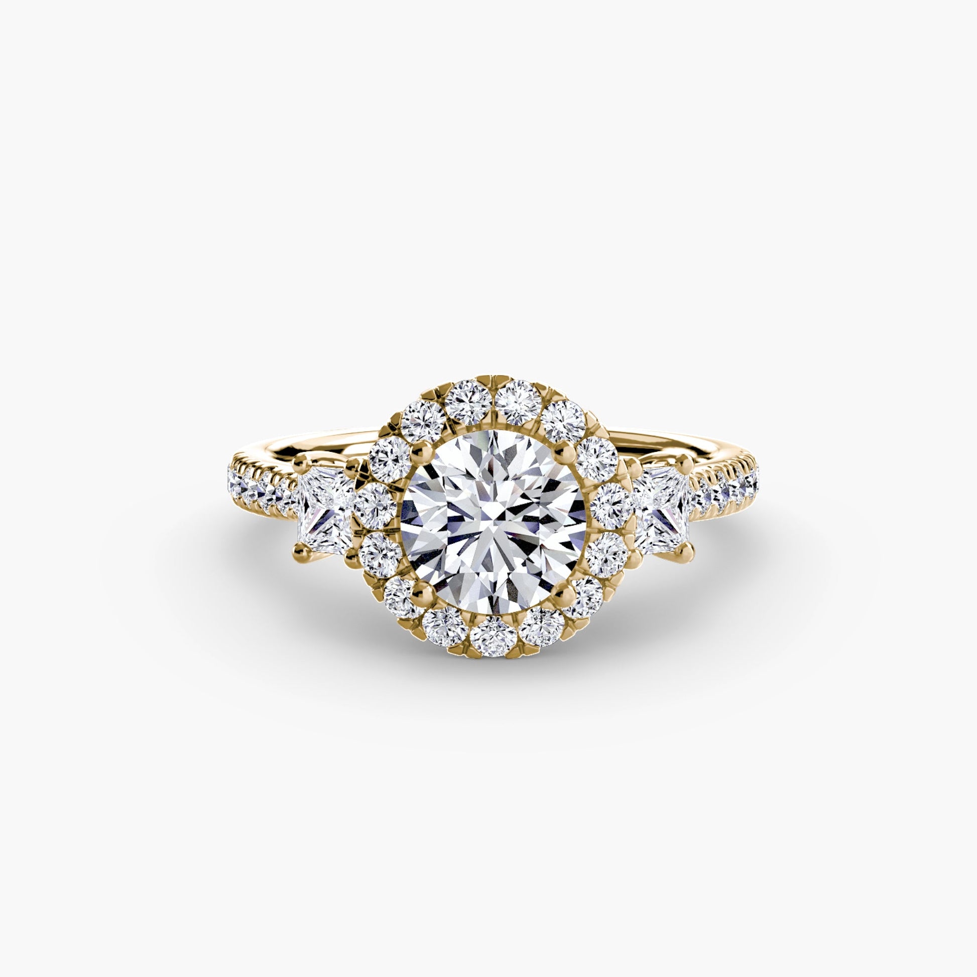 Three - Stone Ring with Halo 2 - Prestige Stones